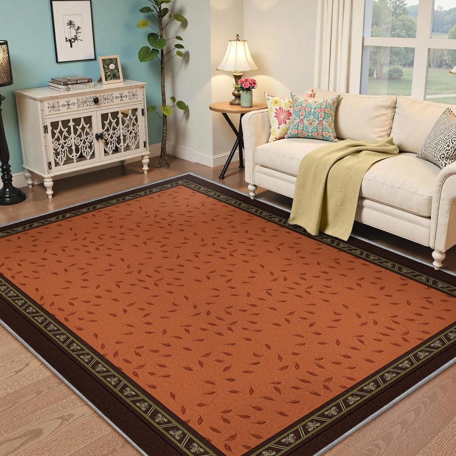 Minimalistyczny dywan z liśćmi 60x120 Dywan boho Orange Salon