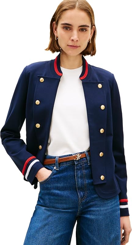 Tommy Hilfiger Women's Double Breasted Knit Jacket Button Down Long Sleeve Knit Jacket