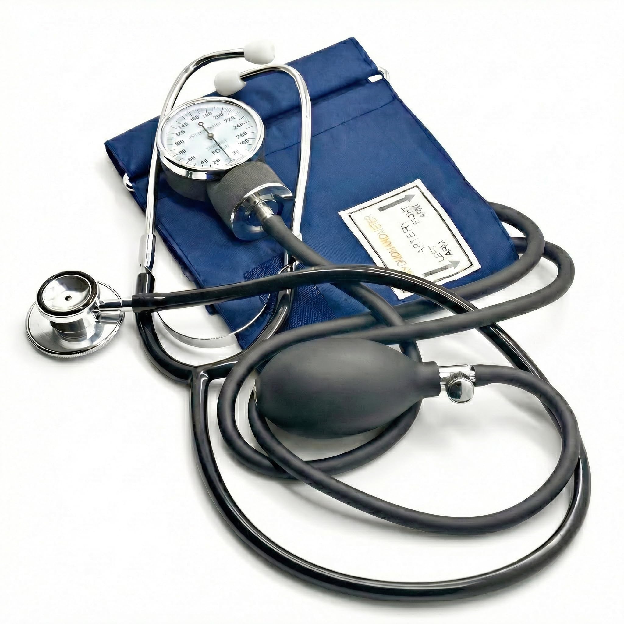 Tensiómetro de Brazo Manuales con Estetoscopio Doble Campana, Esfigmomanómetro Aneroide, Bolsa para Servicios de Socorro, Médico, Consultorio, Azul Negro