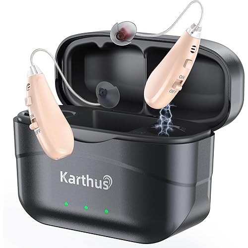 Karthus Hearing Aids, Rechargeable Hearing Aids for Seniors with Hearing Loss, Noise Cancelling & Clear Sound, Comfort & Invisible, 100H Long Battery, 7 Level Volume, One-Button Operation, Skin