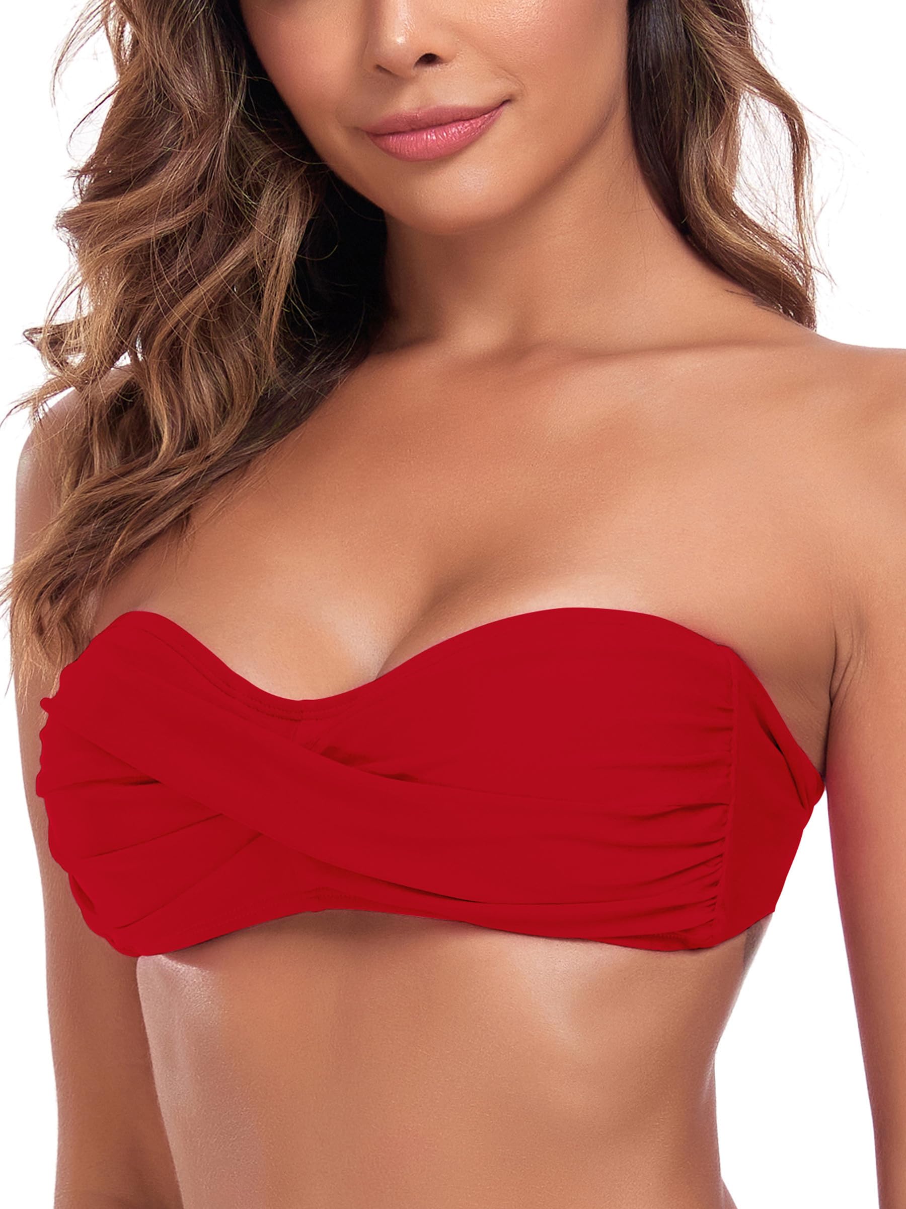 Ocean Blues Women's Red Strapless Swimsuits for Women Bandeau Bikini Top Tie Back Halter Bathing Suit Top Suit Top Size Medium