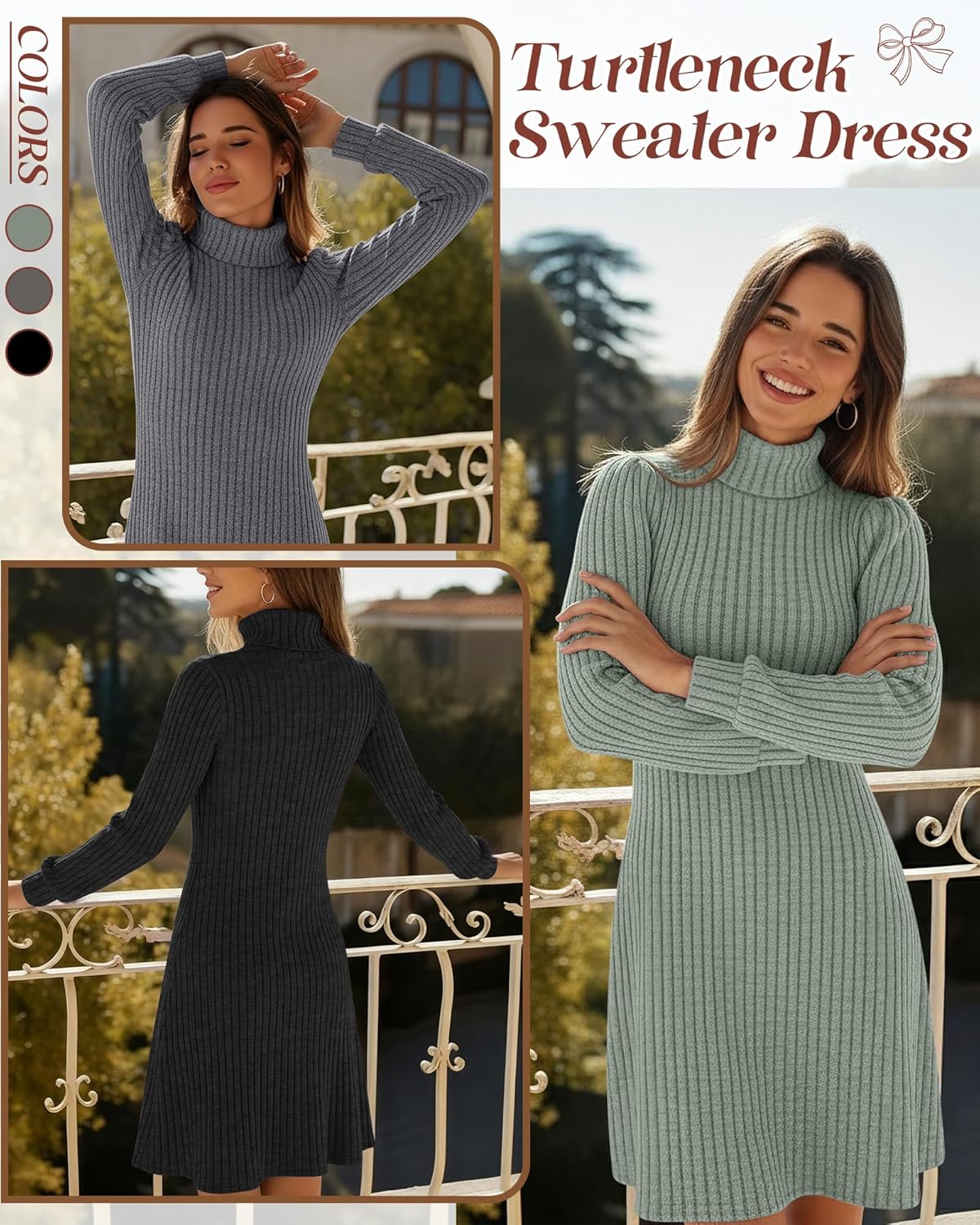 3 Pack Women's Sweater Dress Turtleneck Long Sleeve Ribbed Knit Tunic Mini Bodycon 2026 Fall Casual Trendy Outfits - Image 4