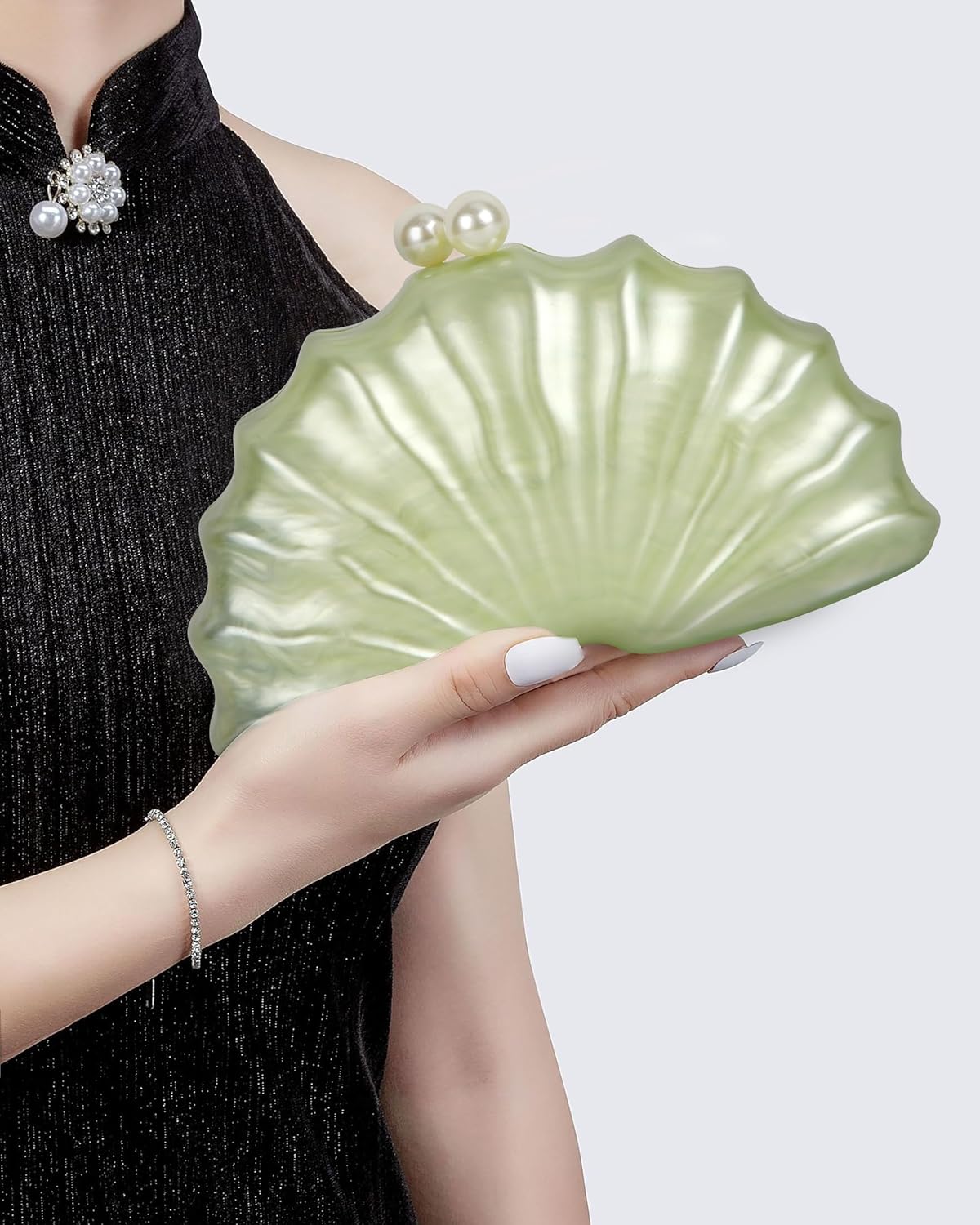 Women's Acrylic Seashell Evening Purse Chain Strap Shoulder Handbag Marble Wedding Party Crossbody Bag
