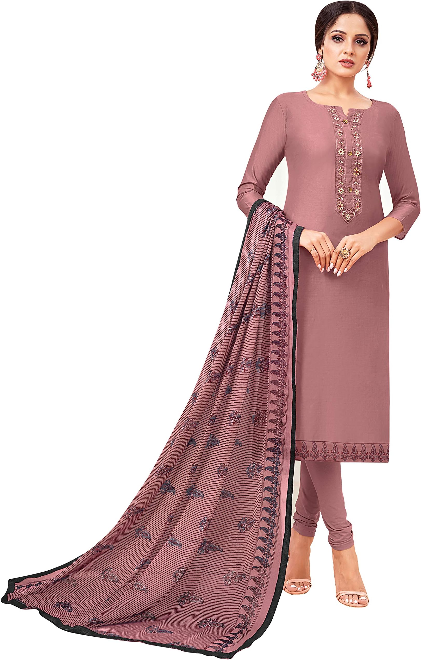 Rajnandini Women's chanderi silk Embroidered Semi-Stitched Salwar Suit Material With Printed Dupatta