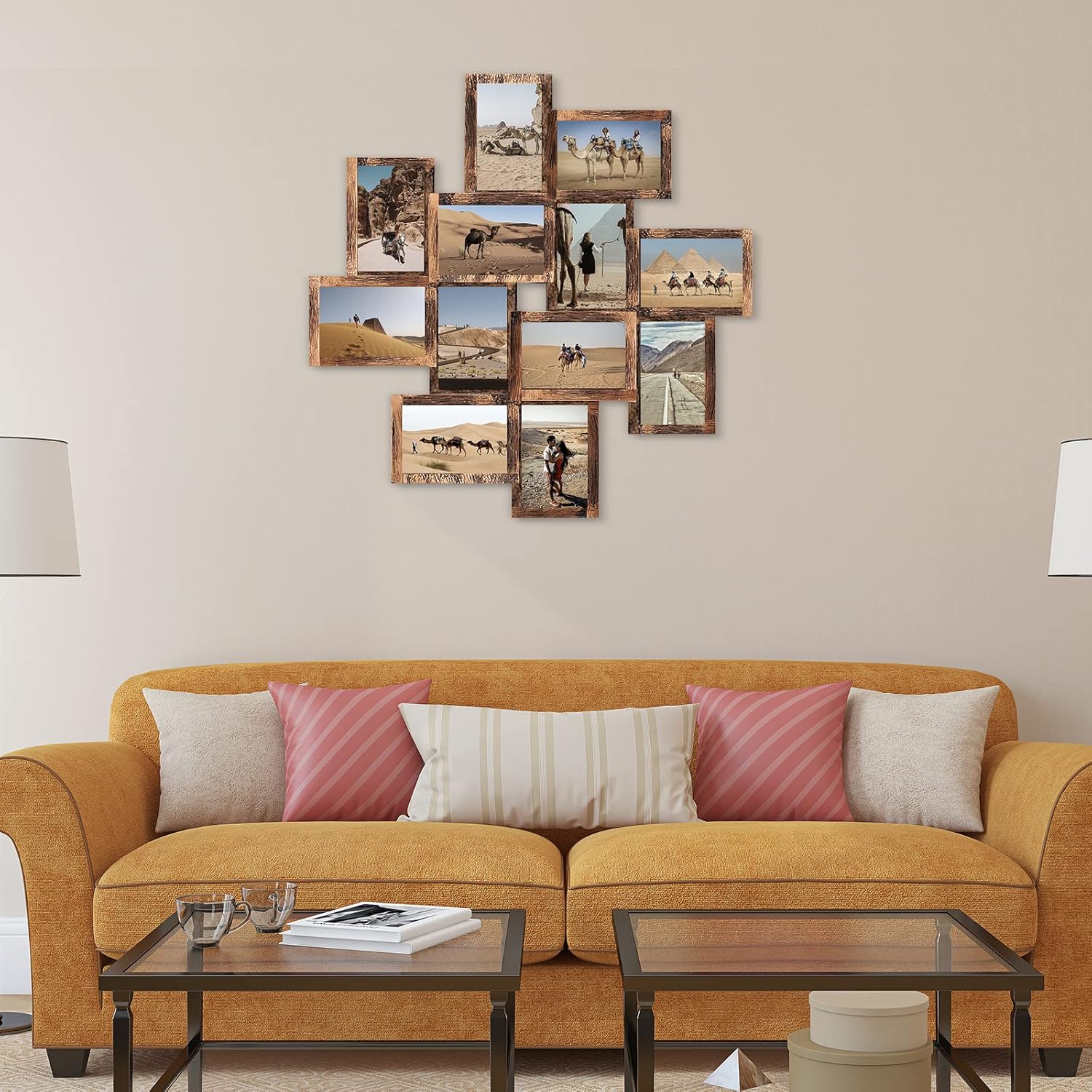 J.M.Deco 12 Opening Collage Picture Frames Wall Decor, 4x6 Collage Photo Frames with Metal hooks, Picture Frame Set for Home Decoration, Wedding Gift, One-Piece Frame, Gold