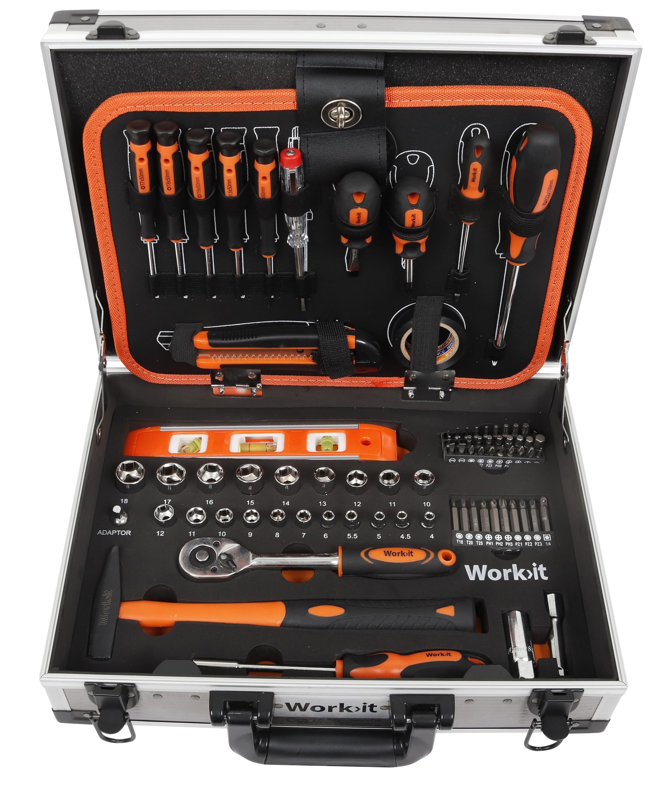 BOXER® Mallette à outils 107 pièces – Valise aluminium avec cliquet 3/8", douilles 1/4" & 3/8", embouts, pinces et tournevis