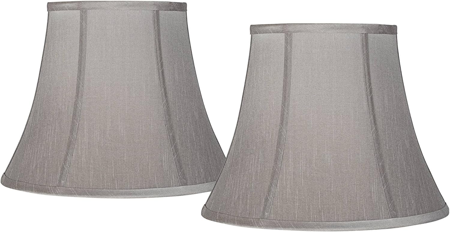 Set of 2 Softback Round Bell Lamp Shade (Pre-Assembled) s Pewter Gray Large 8" Top x 14" Bottom x 11" Slant x 10.5" High Spider with Replacement Harp and Finial Fitting - Springcrest