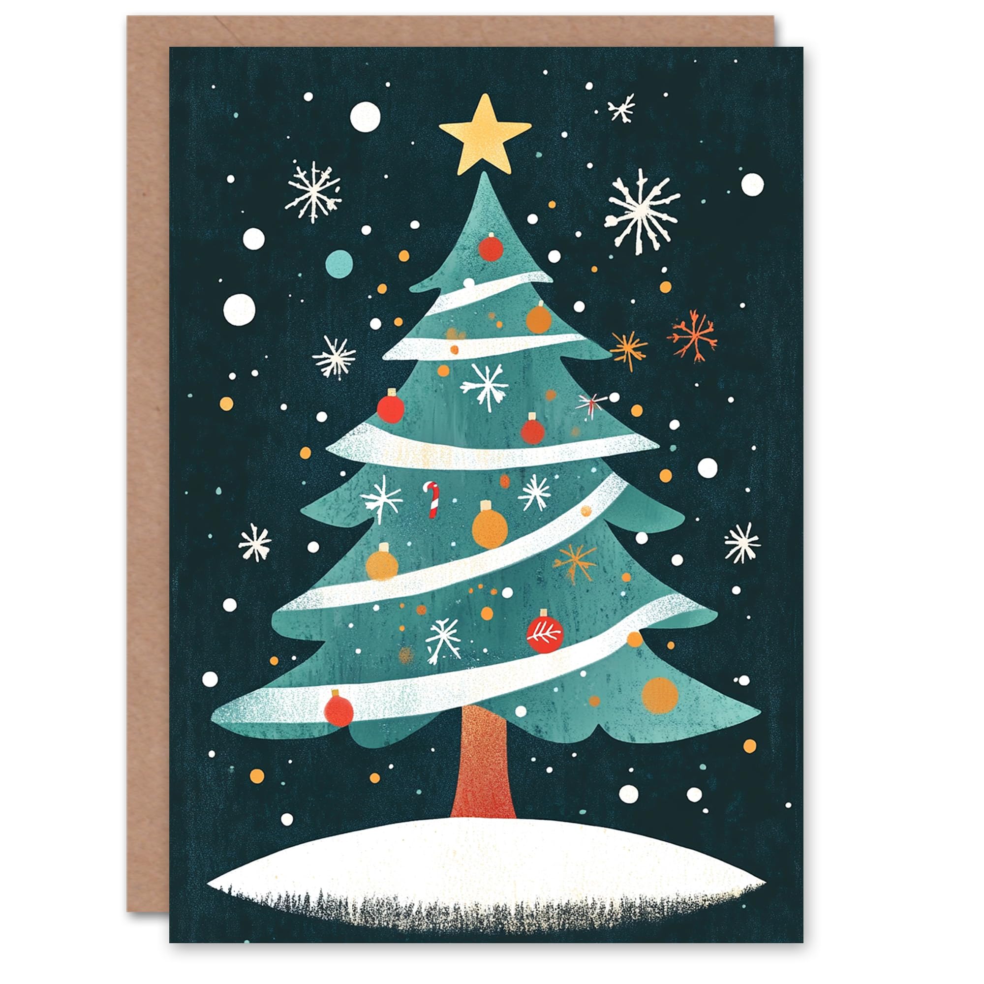 Artery8 Decorated Tree Candy Cane Baubles Retro Blank For Him Or Her Art Xmas Festive Christmas Card