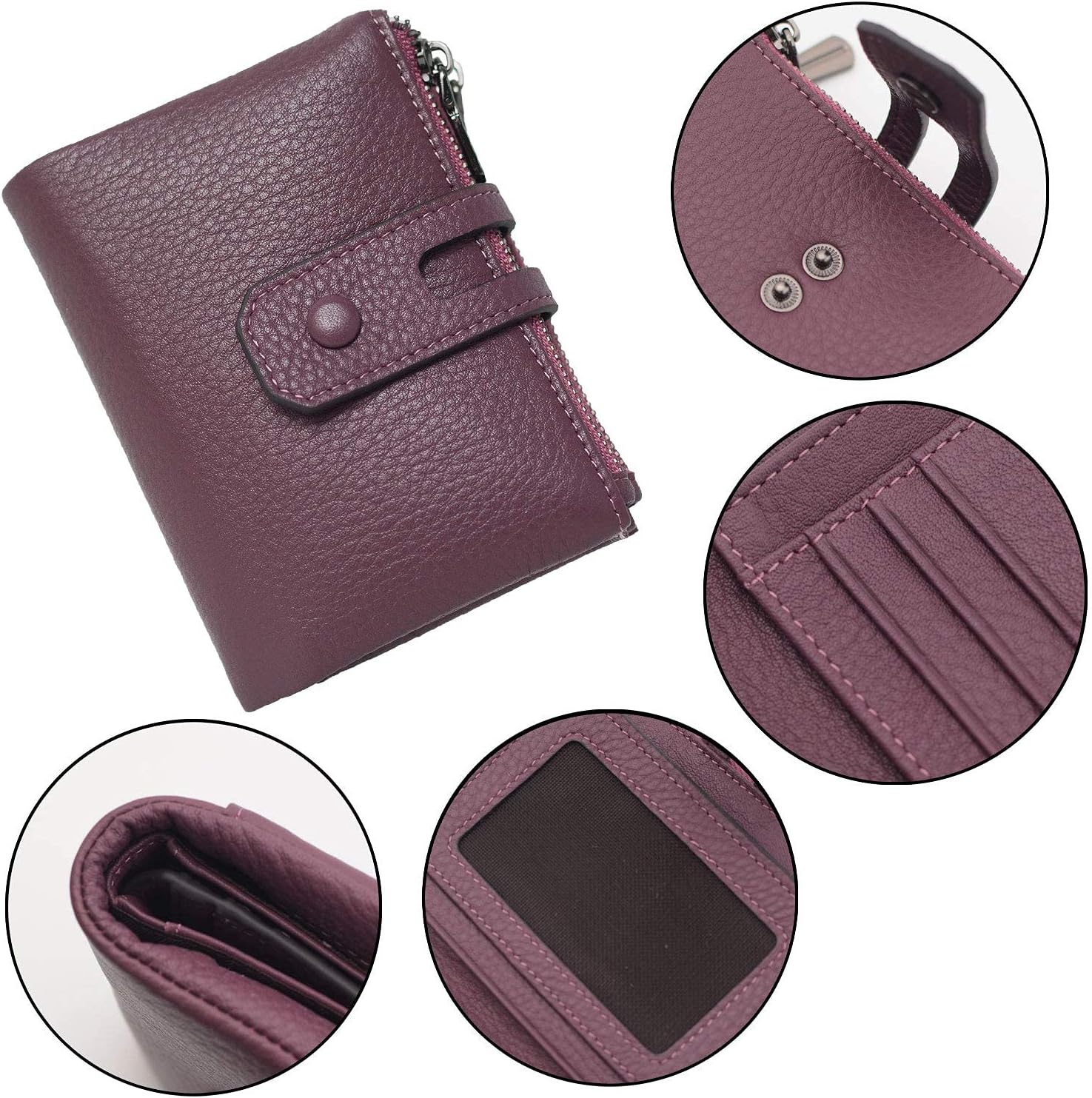 Bveyzi Small Soft Leather Wallet for Women RFID Blocking Ladies Card Holder with Double Zipper Pocket - Image 7