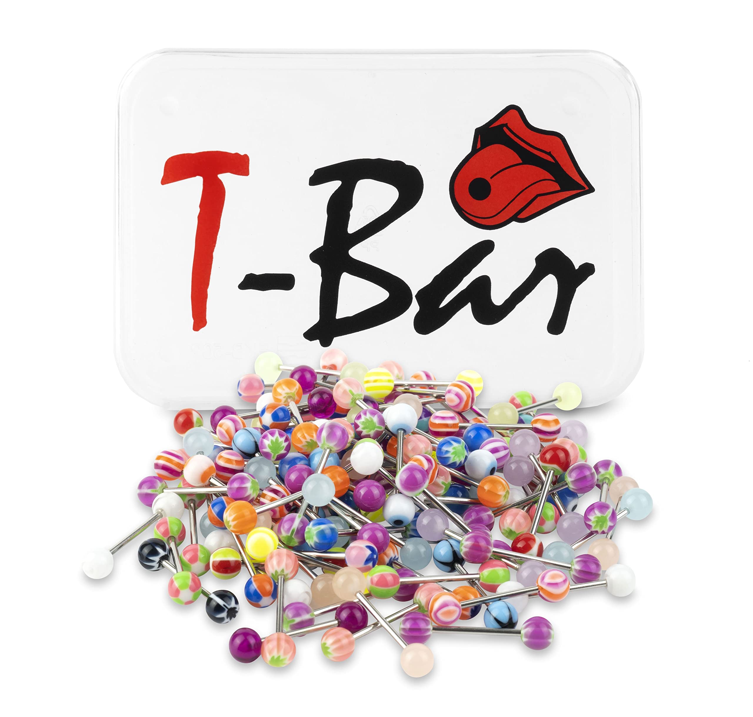 T Bar30 barras de lengua de 14 g, color aleatorio, 1,6 mm, de acero inoxidable/acrílico, para lengua, pezones, labios, Plástico