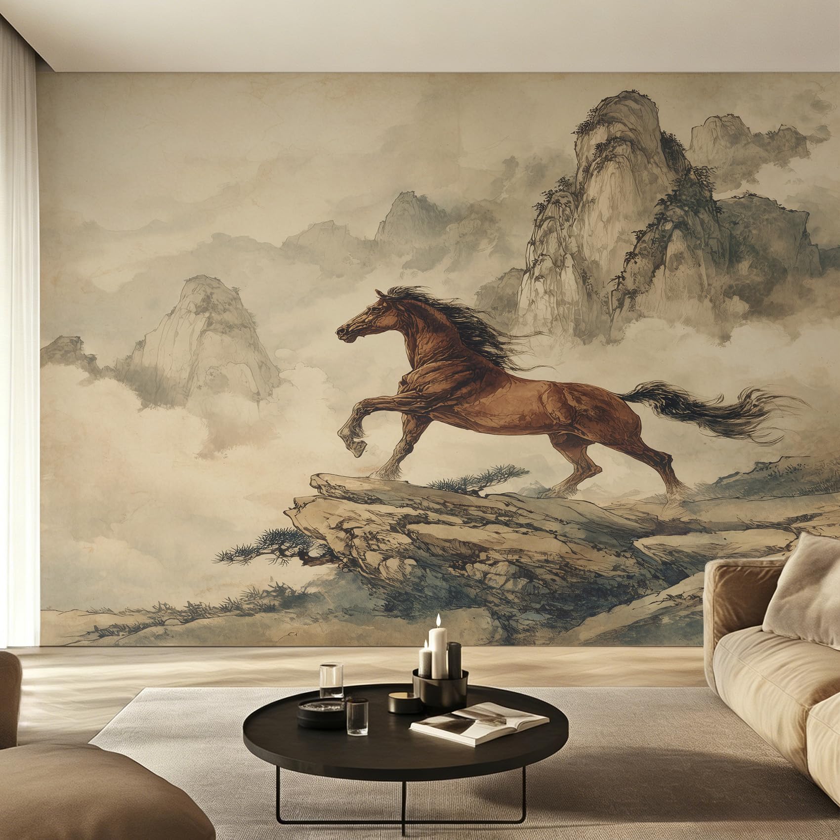 Papier peint panoramique montagne decoration chambre fresque murale chinoise 366x254