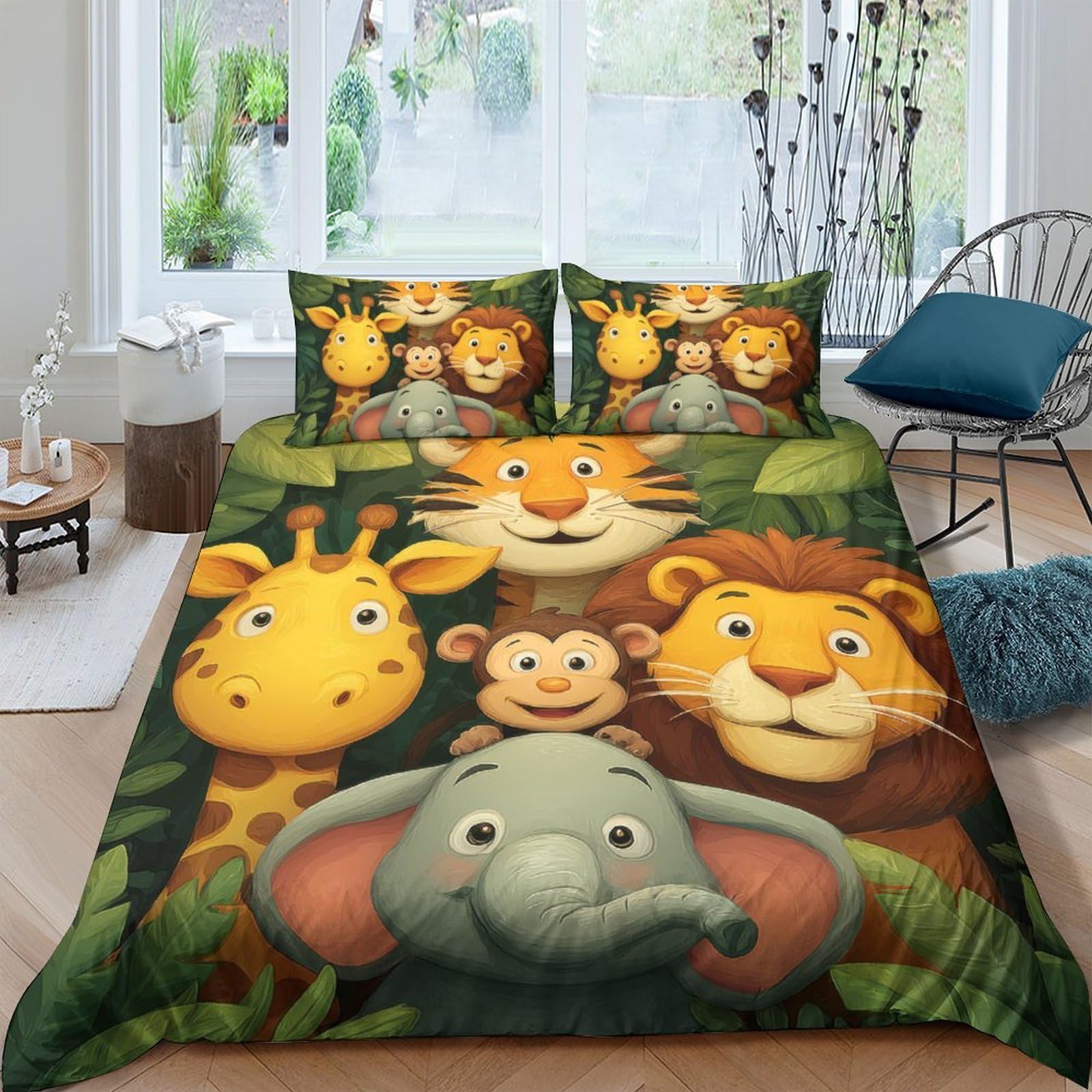 Ctjqhvkz Style-2 3D Printed Jungle Animal Fitted Sheet Microfiber Soft Cartoon Lion Elephant Mattress Cover For Bedroom Dorm Room Decor Single（135X200cm）