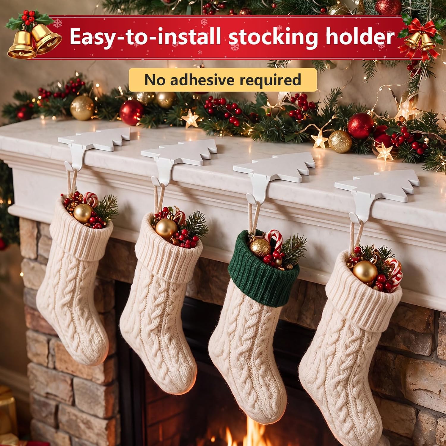 Christmas Stocking Holders for Mantle Set of 4, Heavy-Duty Non-Slip,White