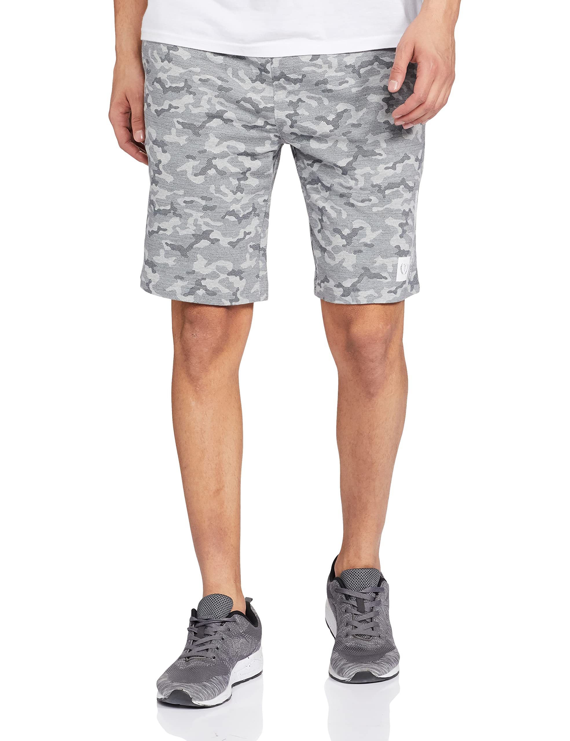 Van Heusen Men Knit Shorts - Cotton Rich - Drawstring Waist, Camo Print, Ultra Soft_70015_Grey Melange AOP_S-picture-10
