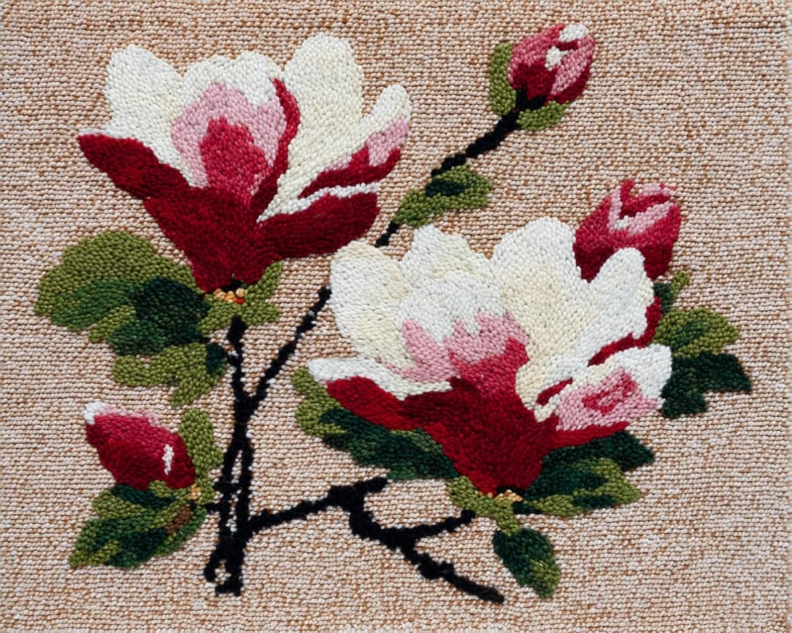 Wallphantom Latch Hook Kits Rugs,Magnolia,Handmade Self Knotting Set,Tapestry Kits for Adults,Cushion Latch Hook Rug Pre-Printed Pattern Craft for Adults,80x115cm