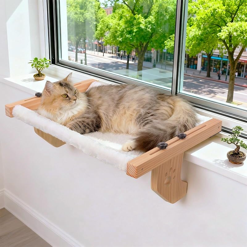 Espreguiçadeira de Janela para Gatos ESPETS em Madeira, Grande, Branca