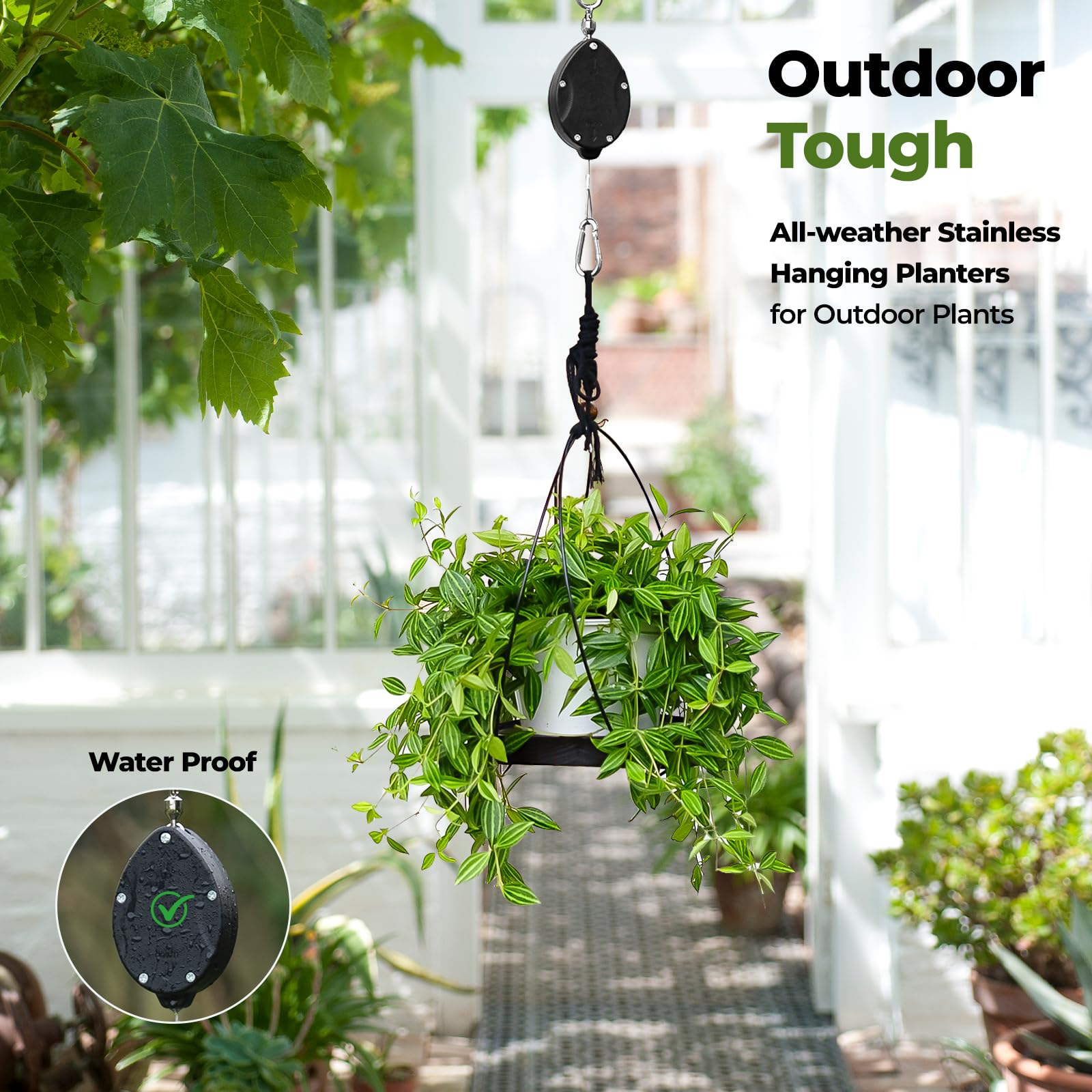 Bamworld 3 Pezzi Appendi Piante Retrattile Aggiornato, Sistema a Carrucola Auto-Bloccante per Appendere Vasi, Mangiatoie per Uccelli e Cestini da Giardino, Fino a 15kg