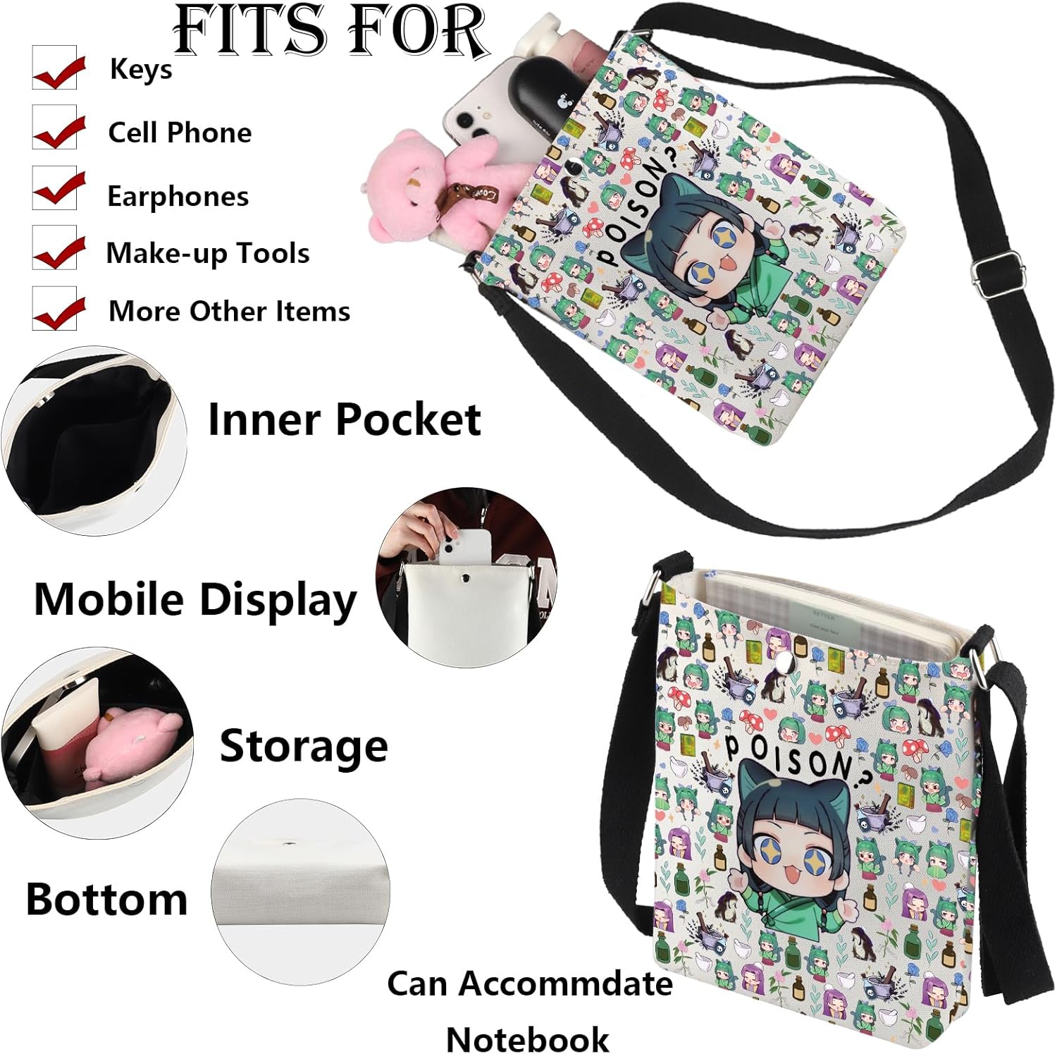 G2TUP Anime Inspired Crossbody Bag Mao & Jinshi Gifts Poison Lover Gifts Anime Apothecary Shoulder Bag - Image 5