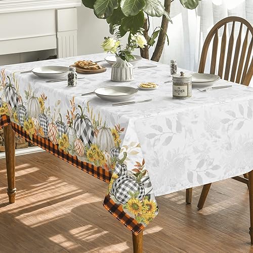 Miniatura 3 de Horaldaily Mantel rectangular de otoño de 60 x 104 pulgadas, diseño de calabazas de cosecha de otoño de Acción de Gracias, diseño de búfalo naranja,