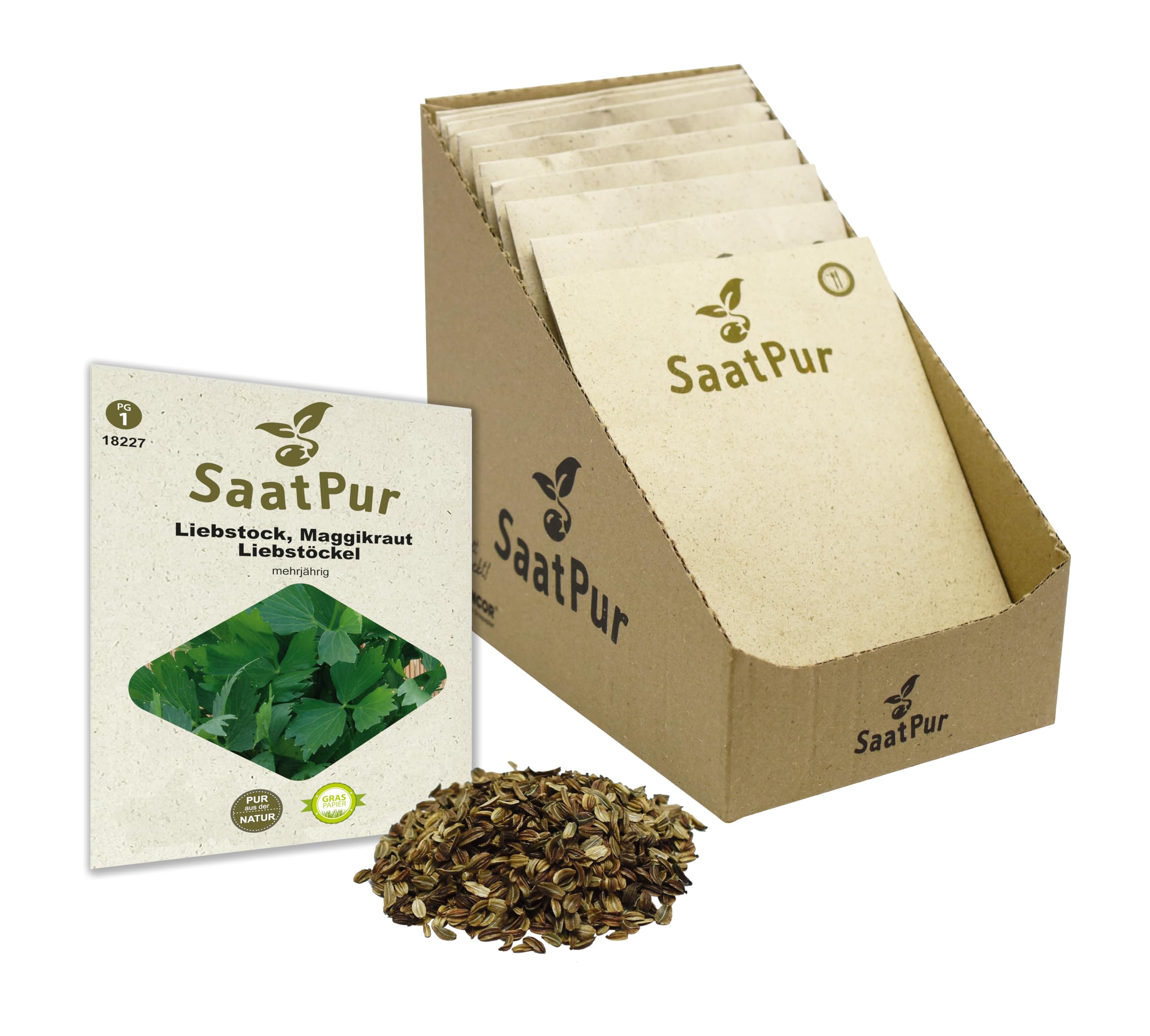 SaatPur Liebstöckel Samen, Maggikraut samenfestes Samen Saatgut - Kleines Tray mit 25 Portionstüten für je ca. 80 Pflanzen Kräutersamen