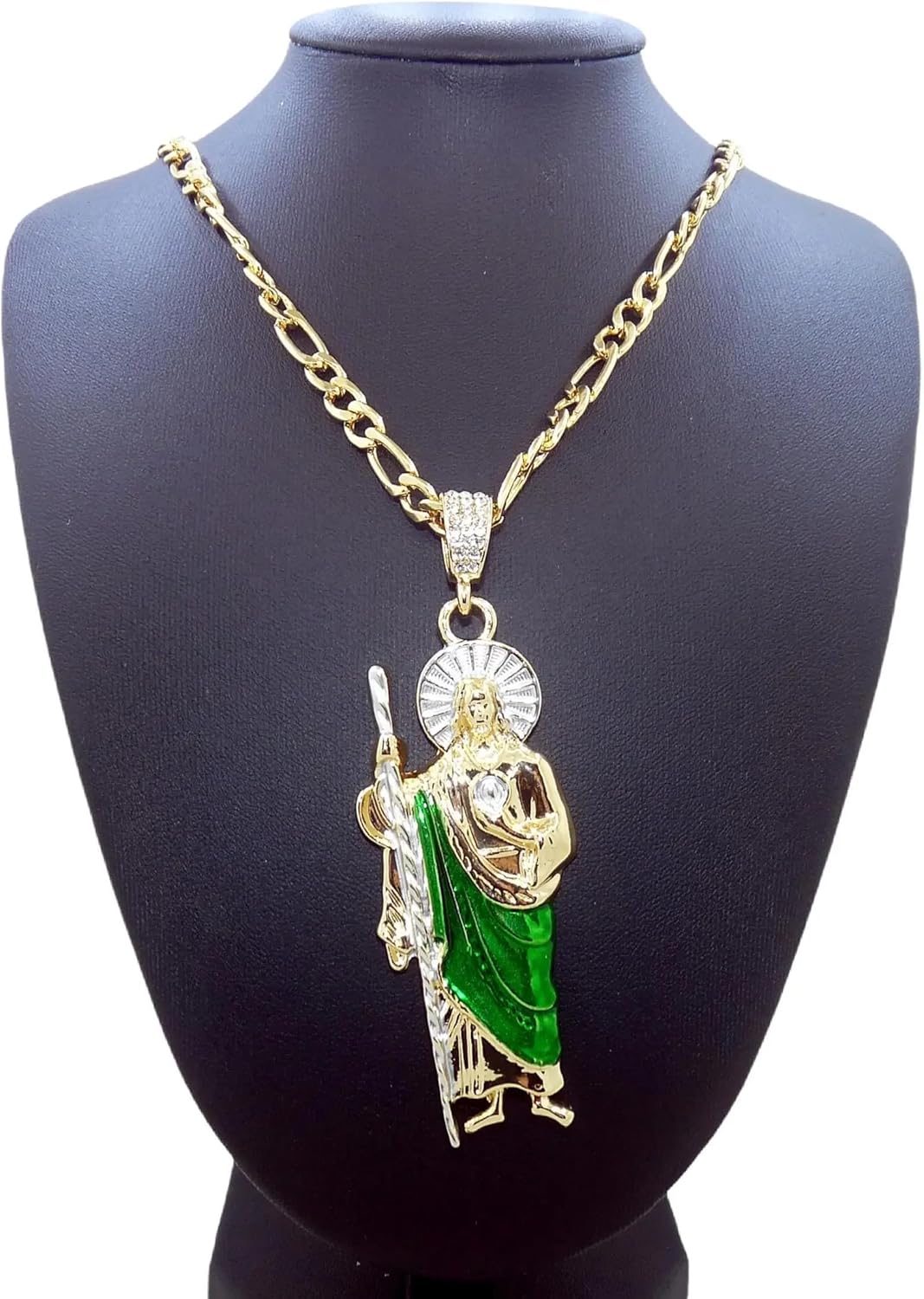14K Gold Filled San Judas Necklace For Women And Men - Green Saint Jude Pendant Necklace, St Jude Tadeo Medalla Cadena Oro Laminado, Catholic Religious Christian Jewelry - Image 3