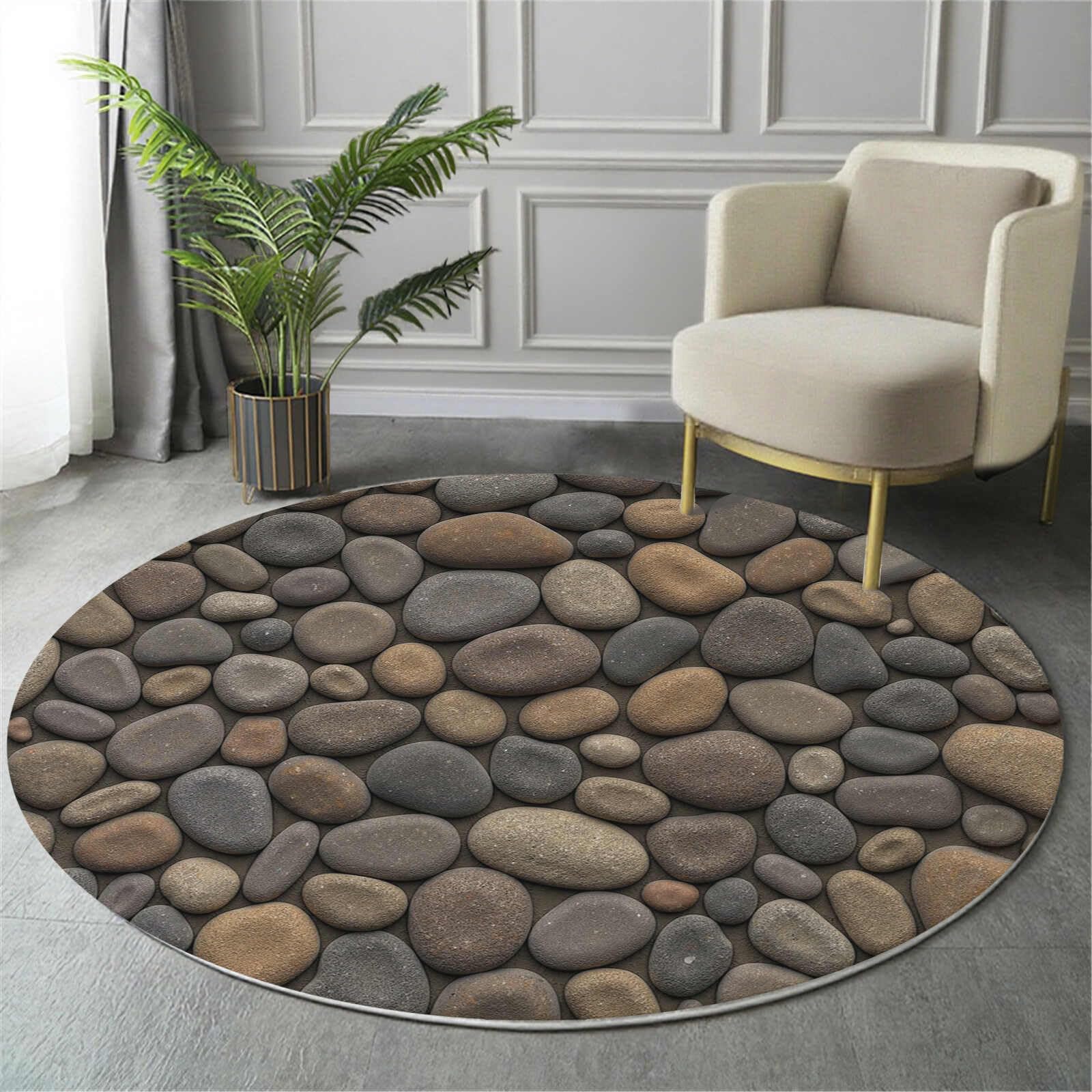 Tapis rond 3D cuisine salle de bain marron 120 cm
