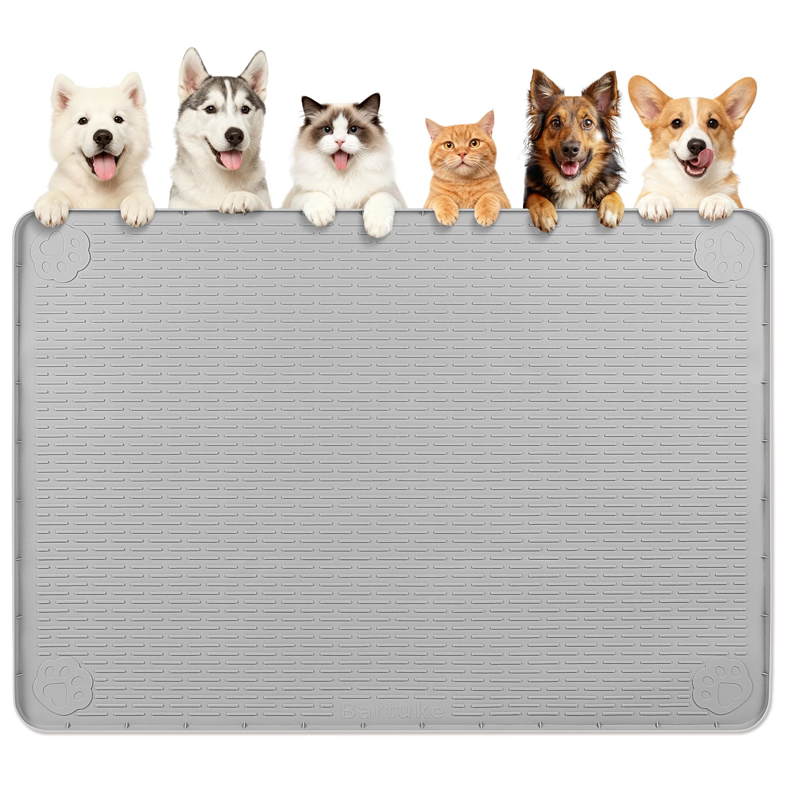 Dog Food Mat 57''x40'' Extra Large Dog Mat for Food and Water, Light Grey