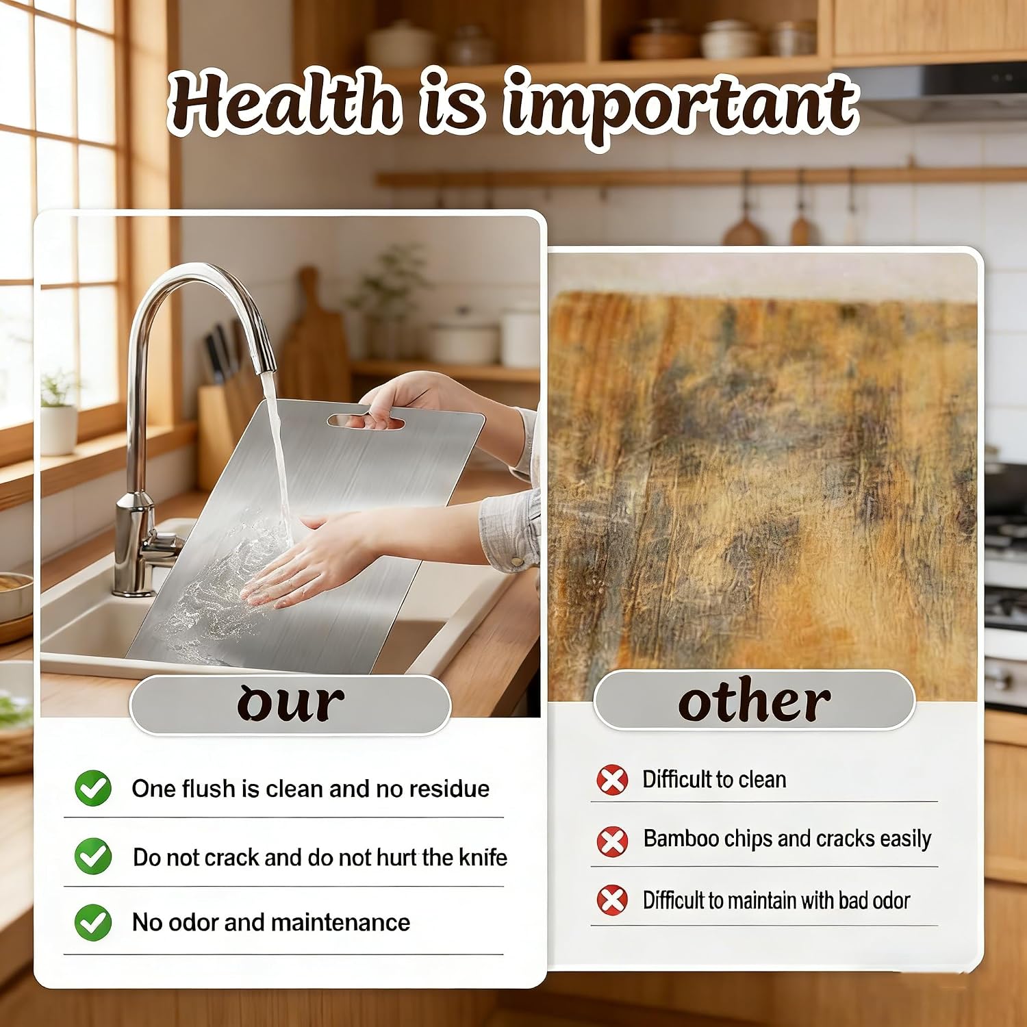 Titanium Cutting Board Set of 4 for Kitchen, 100% Pure Titanium Double-Sided Cutting Boards, Safe Metal Chopping Boards for Meat, Fruit & Vegetables, Easy to Clean