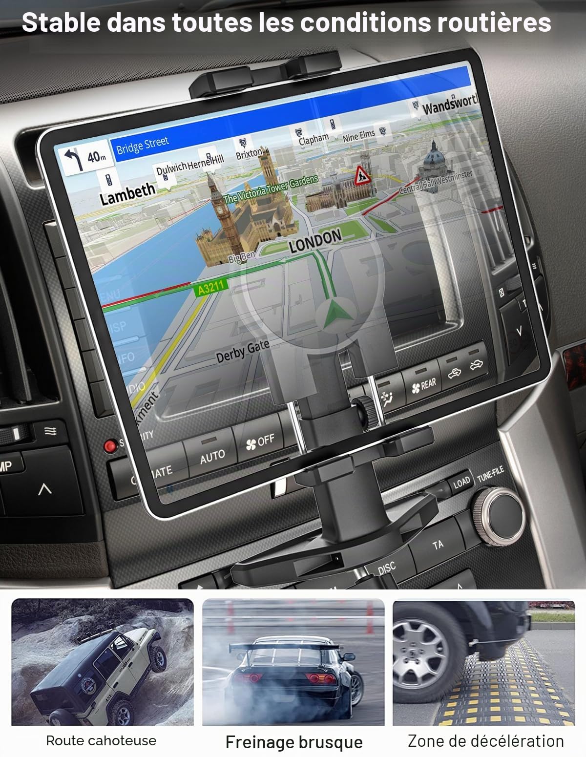 GDZN Support Tablette Voiture Fente CD, [Hauteur Réglable] Porte Tablette Lecteur CD Voiture avec Bras Télescopique pour 4 à 13 Pouces iPad Pro 12.9, Air Mini, Samsung Tab, Lenovo, iPhone