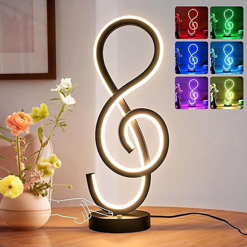 LEIP Lámpara de mesa moderna RGB, lámpara LED en espiral con diseño de nota musical, lámpara de noche negra con 7 colores, 10 modos de luz, lámpara