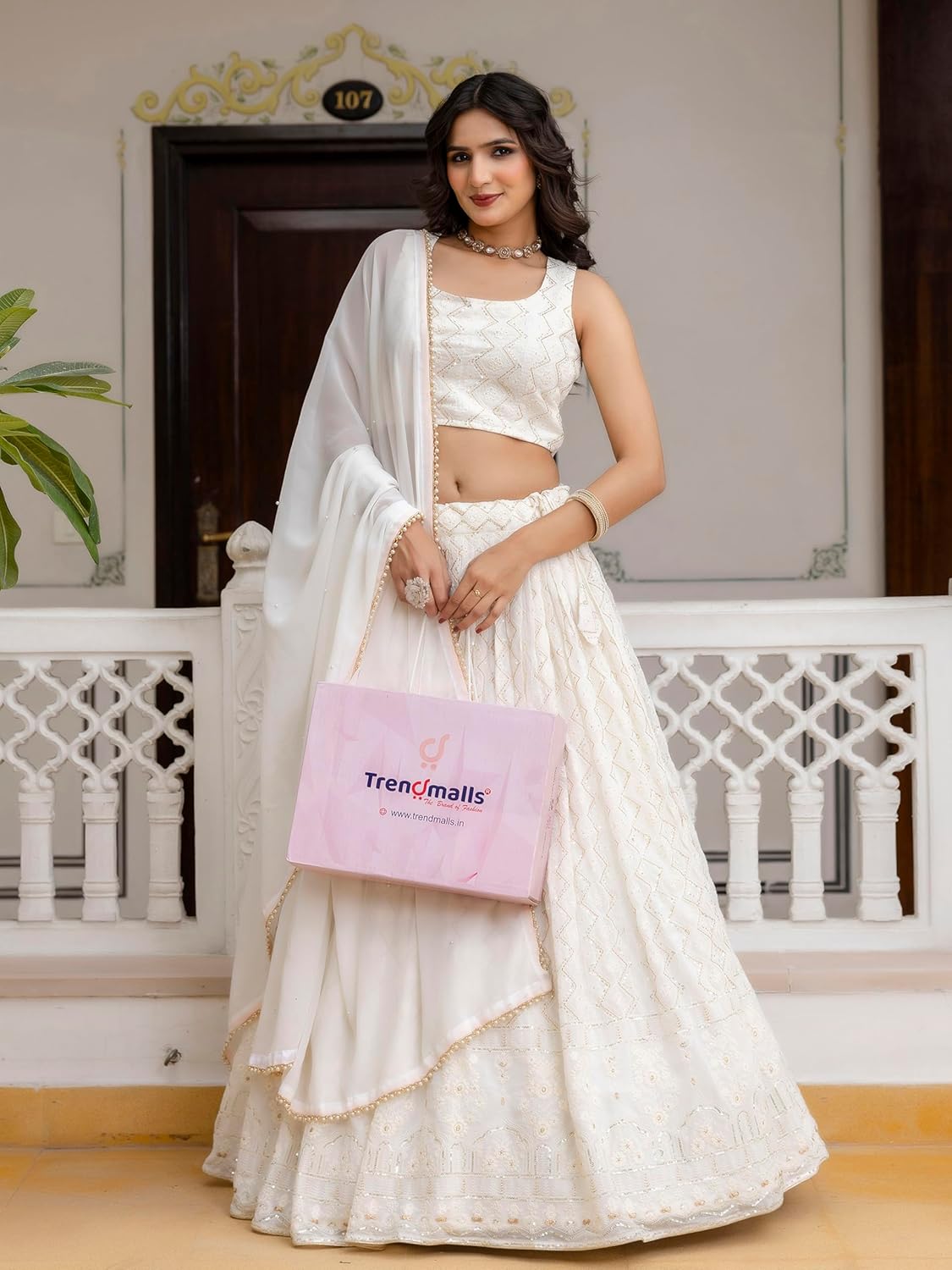 TRENDMALLS Women's Georgette Embroidery Sequence Work Lehenga Choli Set with Dupatta For Women Ready To Wear