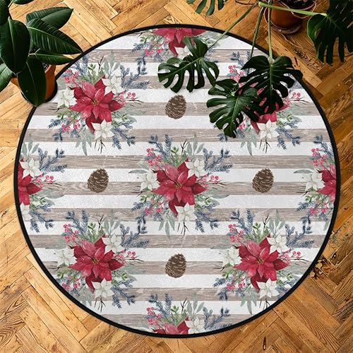 Miniatura 7 de Christmas Flower Poinsettia 01 Round Area Rug 3ft Machine Washable Circular Rugs for Dining Room Table Bedroom Playroom Throw Rugs for Dog Living