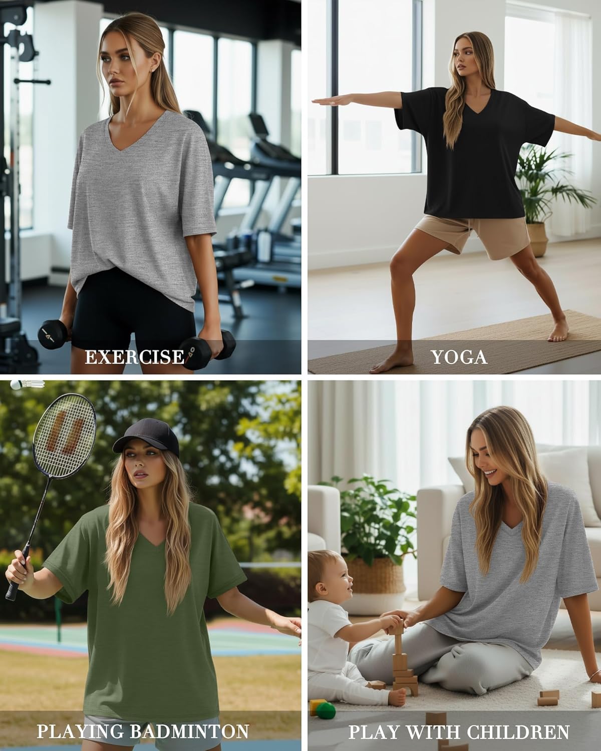 Huukeay 3 Pack Women's Oversized Cotton T-Shirts V Neck Loose Fit Casual Workout Tees Soft Short Sleeve Tops - Image 5