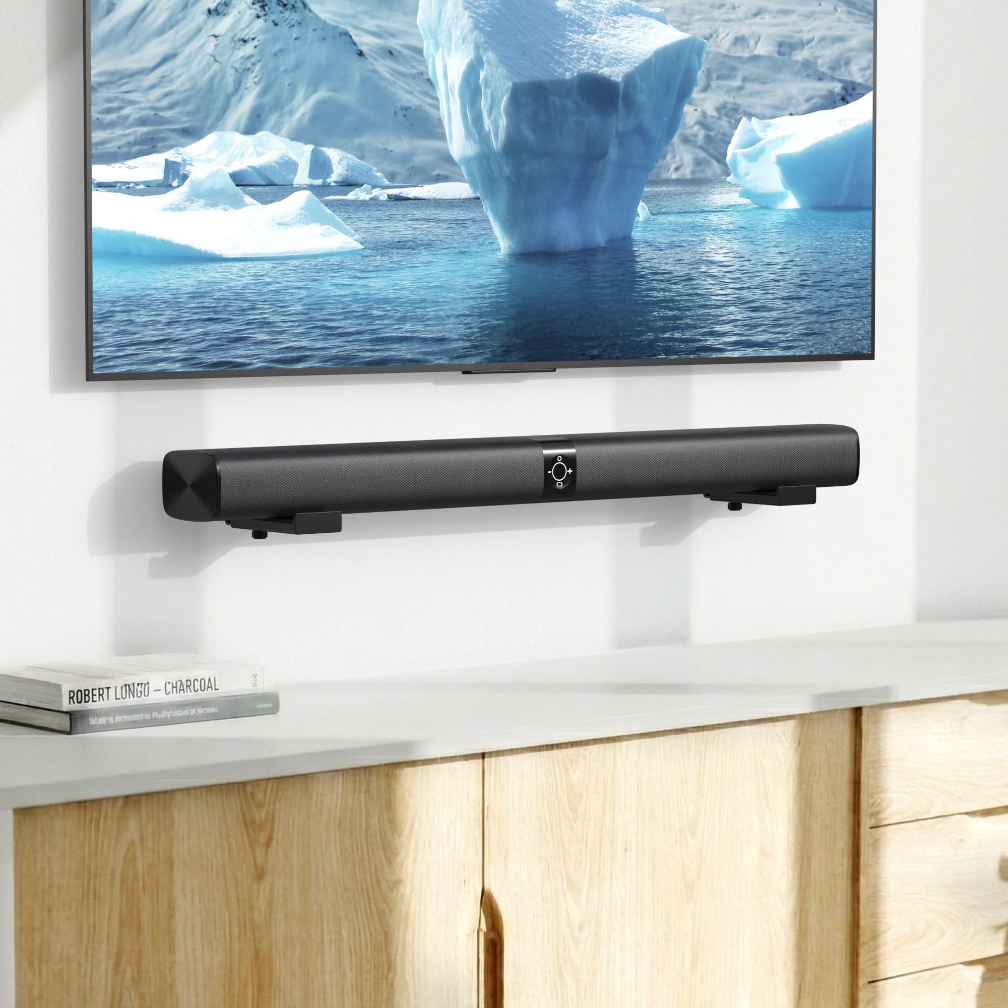 Supporto da parete per soundbar PlusAcc, portata 15 kg, profondità regolabile 10-17 cm, Nero