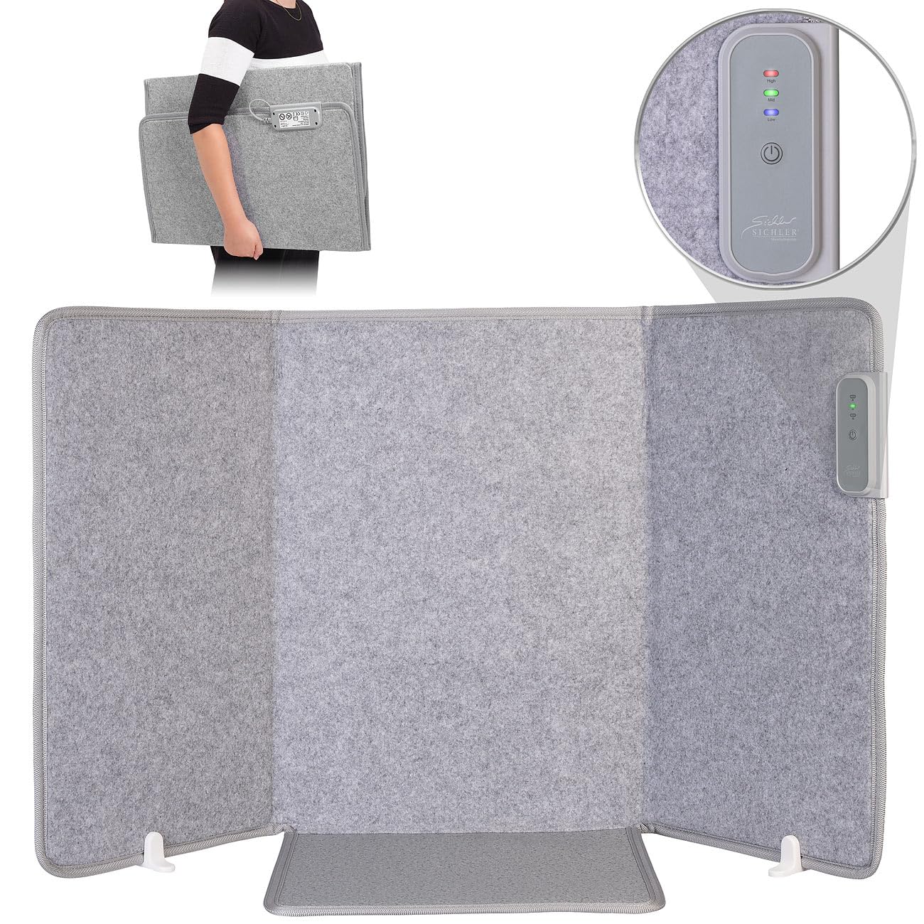 Sichler Haushaltsgeräte Heizteppich: Faltbares 2in1-Infrarot-Heizpanel mit Fußmatte, 65 °C, 3 Heizstufen (Schreibtischheizung, Fußheizung, Heiz)