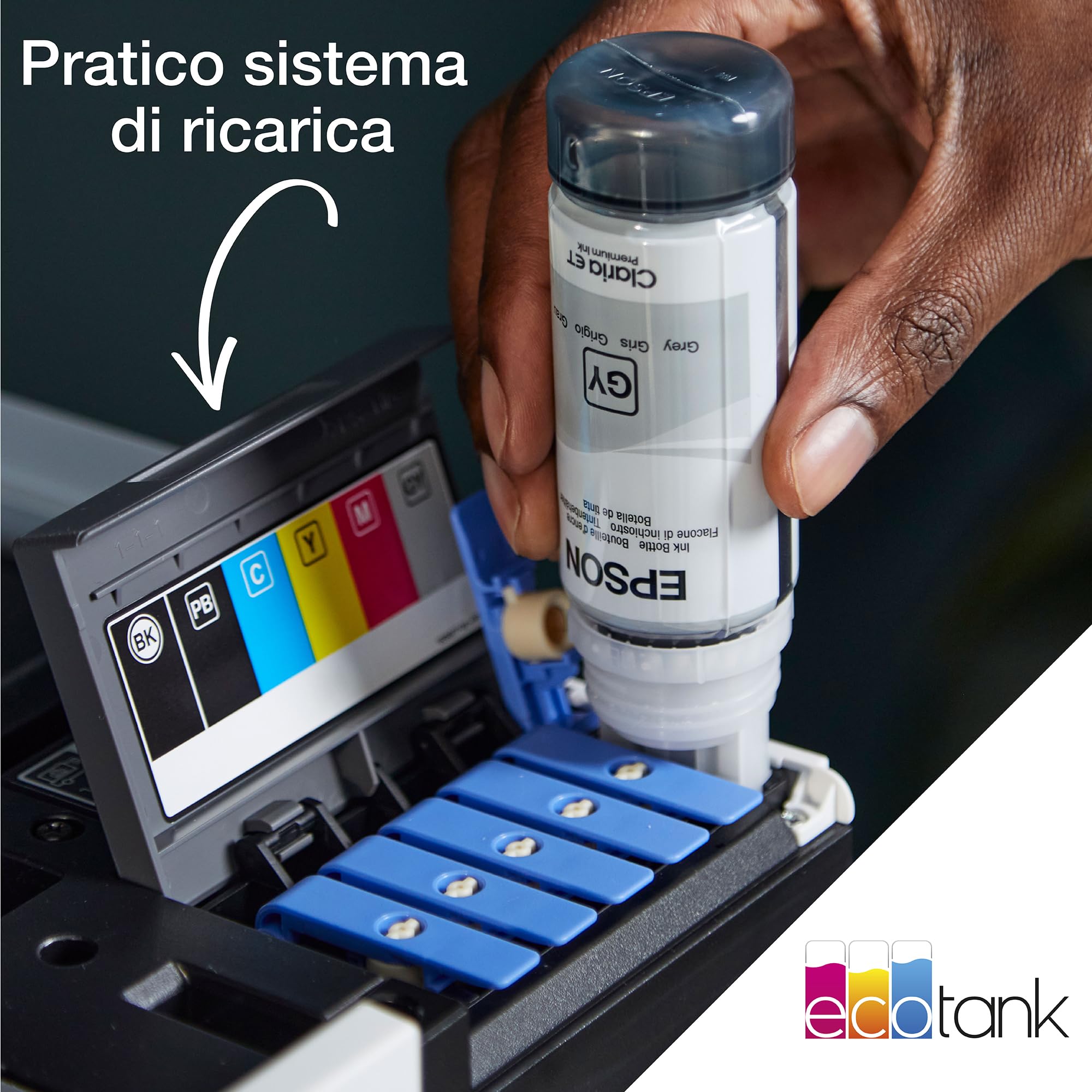 Epson EcoTank ET-8500 - Stampante per serbatoi d'inchiostro, stampa fotografica, inchiostri a 6 colori, wireless, A4, stampa, copia, scansione, touchscreen da 10,9 cm, stampa fronte/retro