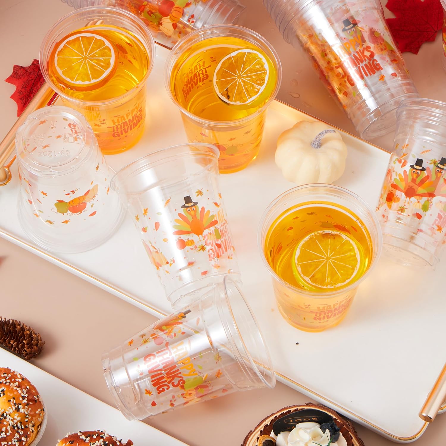 JOYIN 72 Pcs Thanksgiving Disposable Plastic Cups,12 OZ Pumpkin Maple Leaves Cups for Juice, Coffee and Hot/Cold Drinks, Thanksgiving Party Supplies, Fall Party Favor Decor