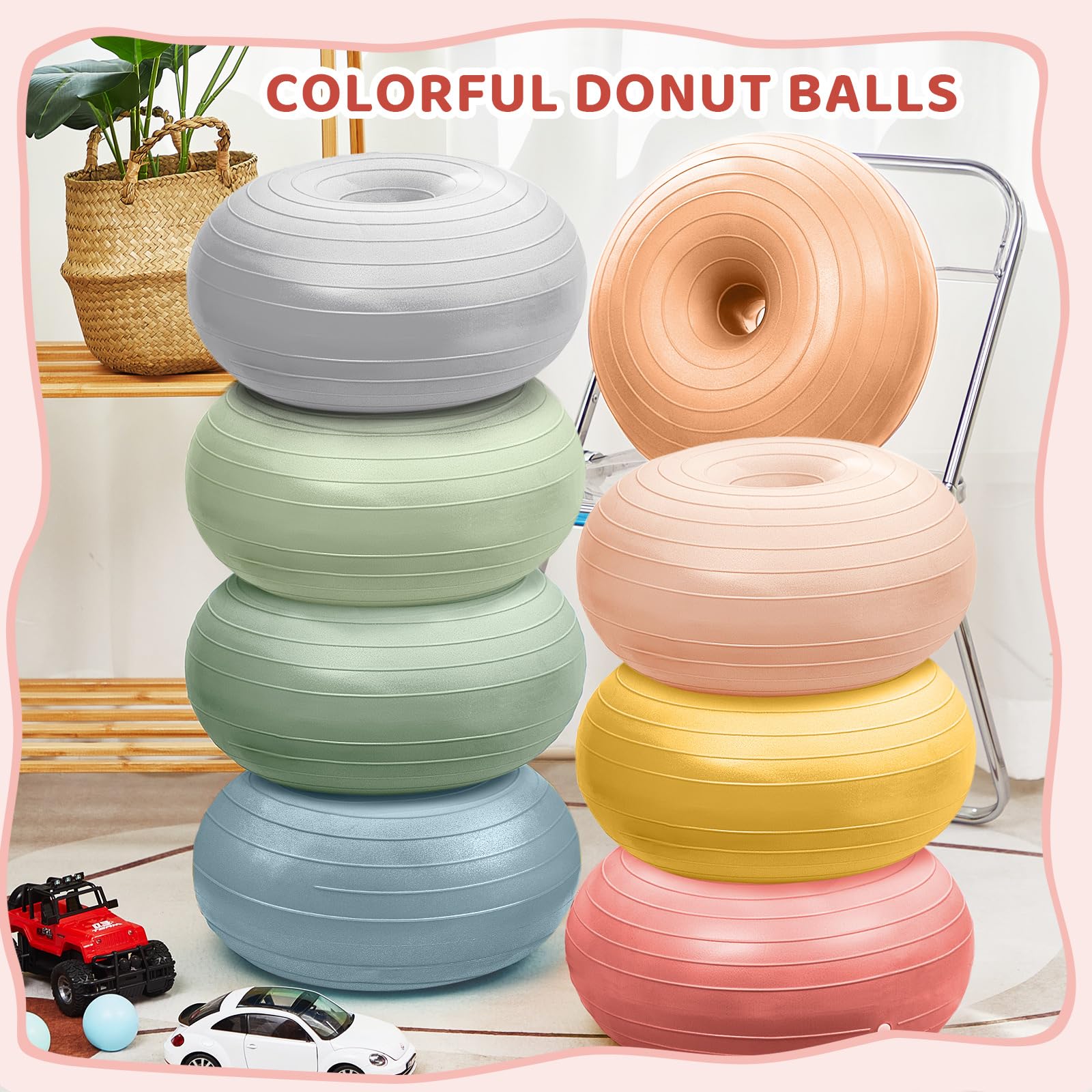 Lewtemi Flexible Sitzgelegenheiten für Klassenzimmer, elementar, aufgeblasen, Wackelstuhl für sensorische Kinder, 50,8 cm, Yoga-Ballstühle, große Donut-Ballsitze mit Inflator für Klassenzimmer, Büro
