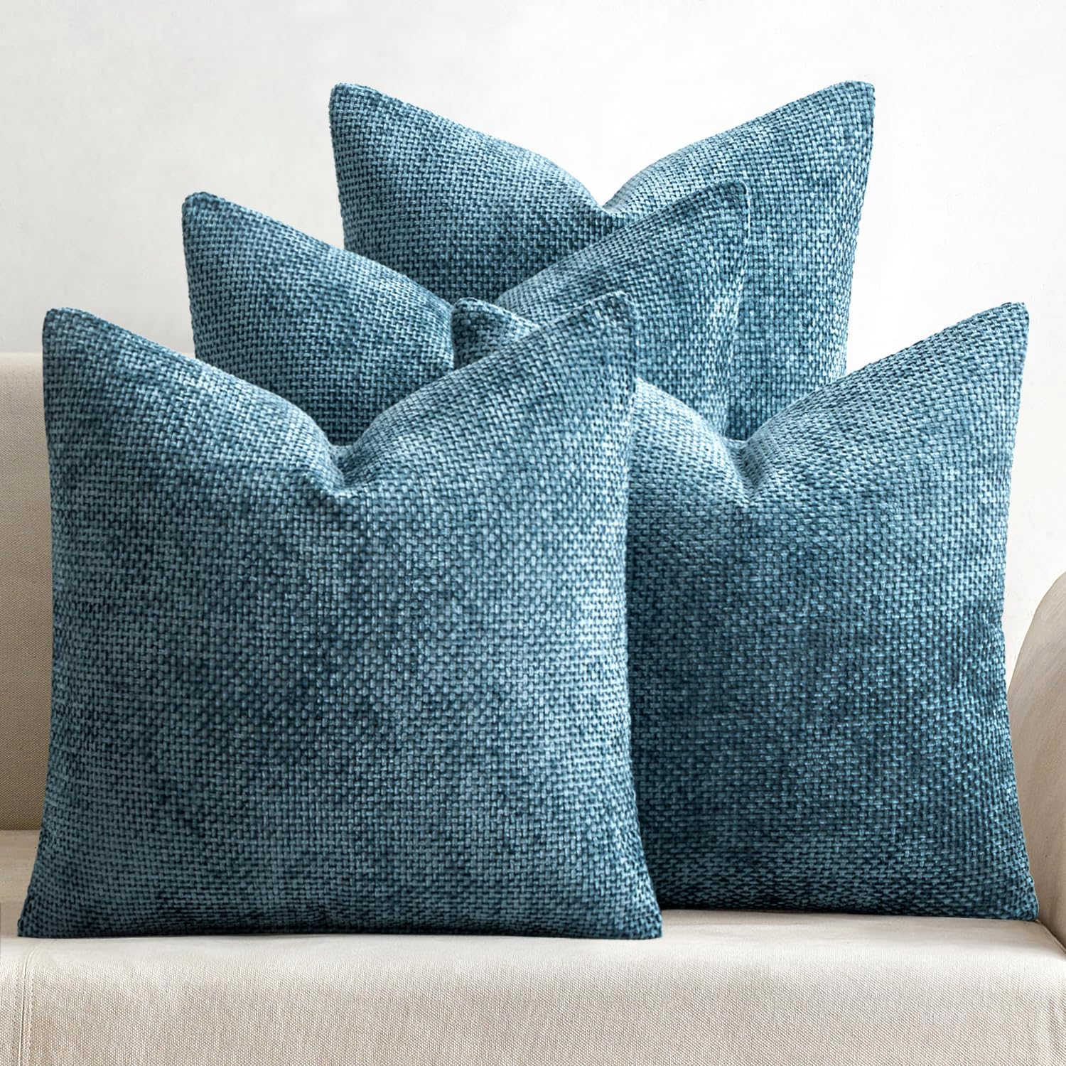 MIULEE Soft Decorative Chenille Pillow Covers Smoke Blue 18x18 Pack of 4