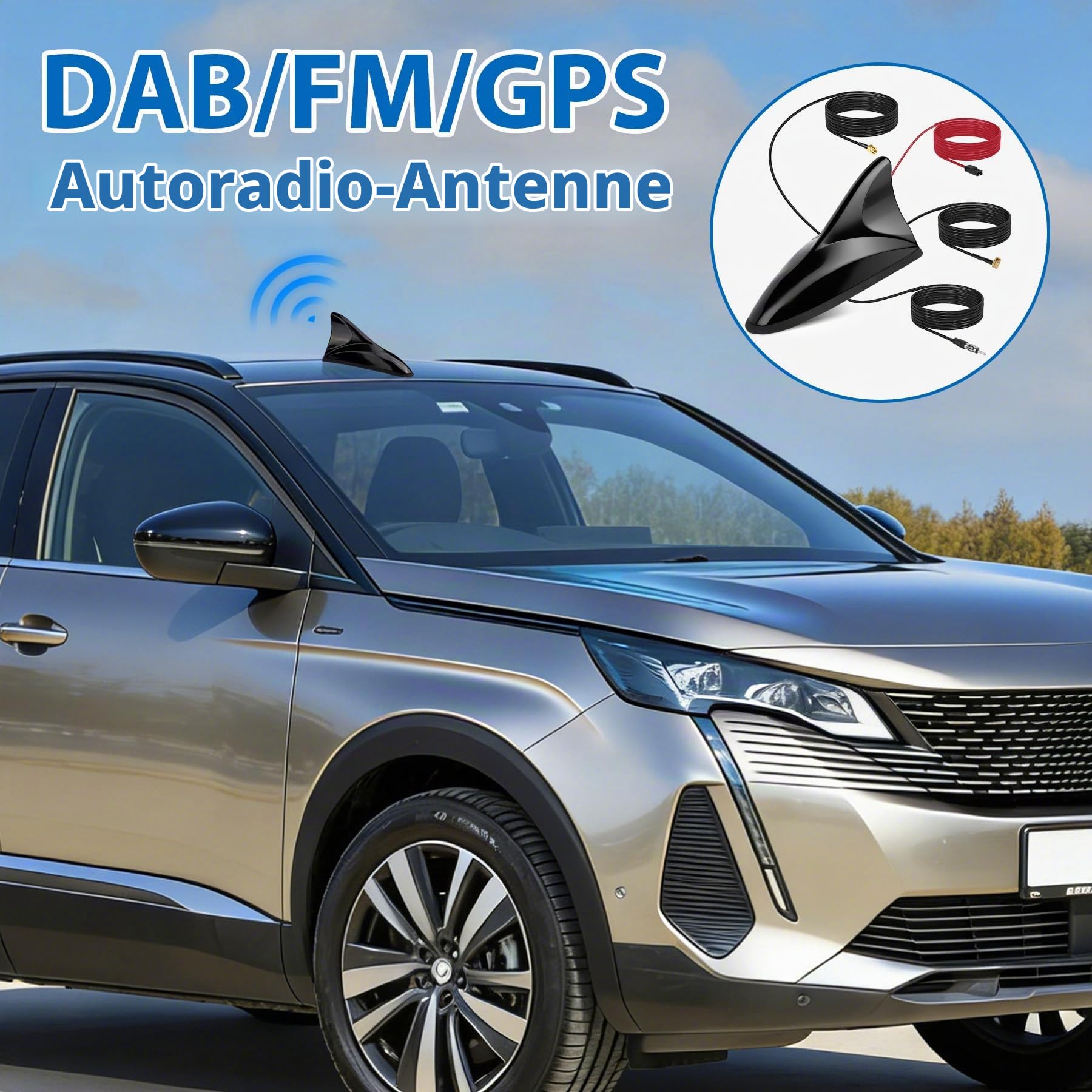 Autoantenne FM/DAB GPS Autoradio Antenne Haifischflosse mit 5 m Verlängerungskabel DIN/SMA/SMB Stecker für PKW, LKW, Wohnmobil – Navigation & Digitalradio