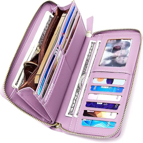 Miniatura 3 de VOCUS Cartera para mujer con bloqueo RFID y cremallera alrededor de la cartera de piel sintética grande de viaje con tarjetero de crédito con