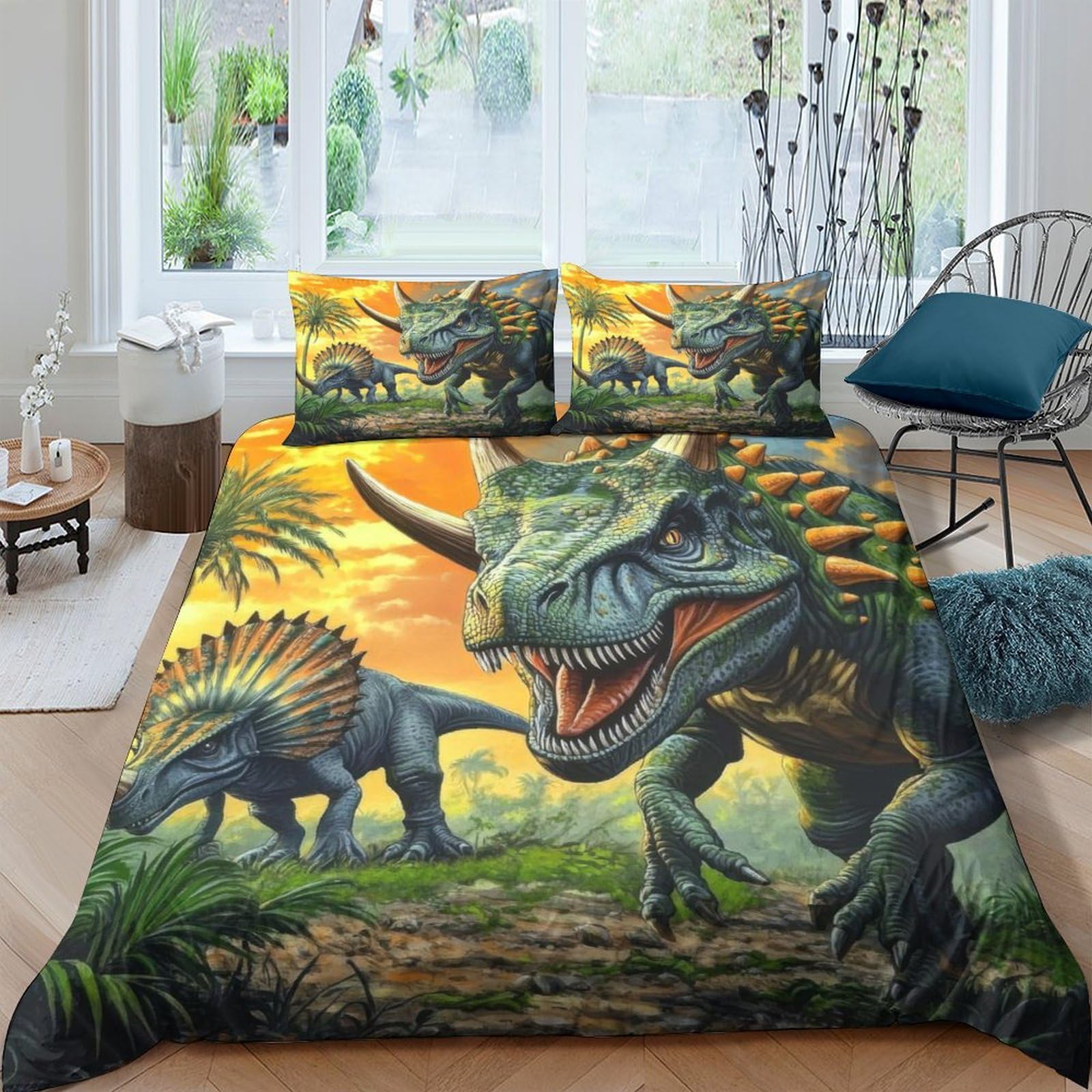 Ctjqhvkz Style-8 3D Printed Dinosaur Jungle Fitted Sheet Microfiber Soft Breathable Prehistoric Bed Cover For Bedroom Guest Room Decor Single（135X200cm）