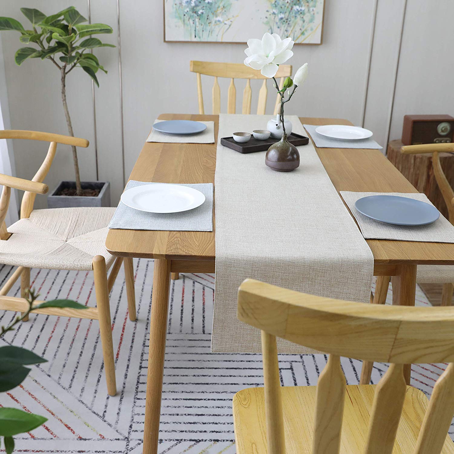 Amazon｜Khooti両面ウォッシャブルポリジュートテーブルランナー耐熱