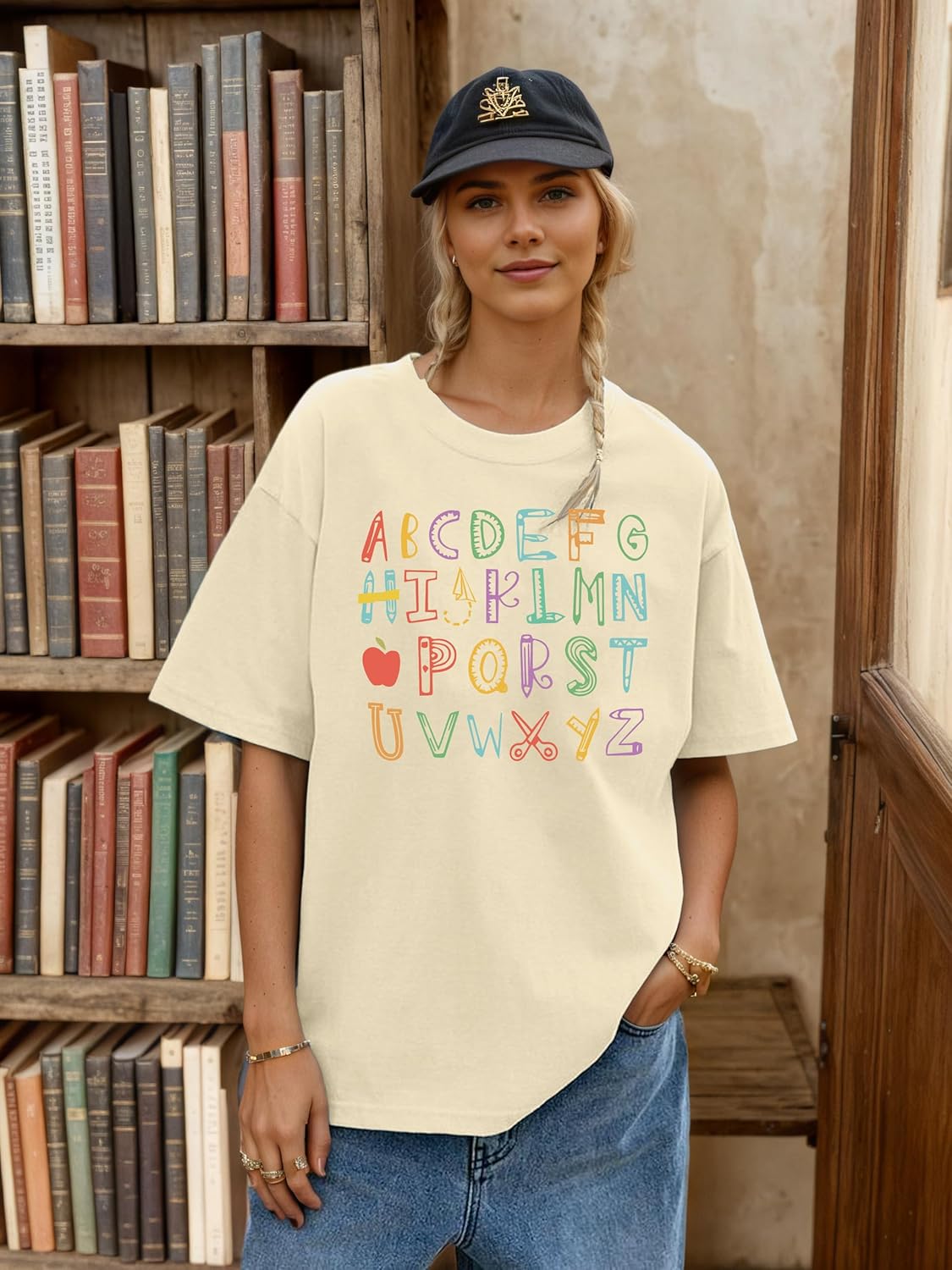 Teacher Shirts Oversized Women ABC Alphabet Teaching Graphic Tshirt Kindergarten Teacher Outfits Gift Short Sleeve Tee Tops - Image 2