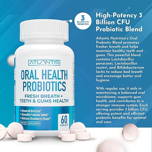 Miniatura 3 de Atlantis Nutrition Probióticos orales masticables - Probiótico dental para el cuidado de las encías y el cuidado de los dientes - Tratamiento para