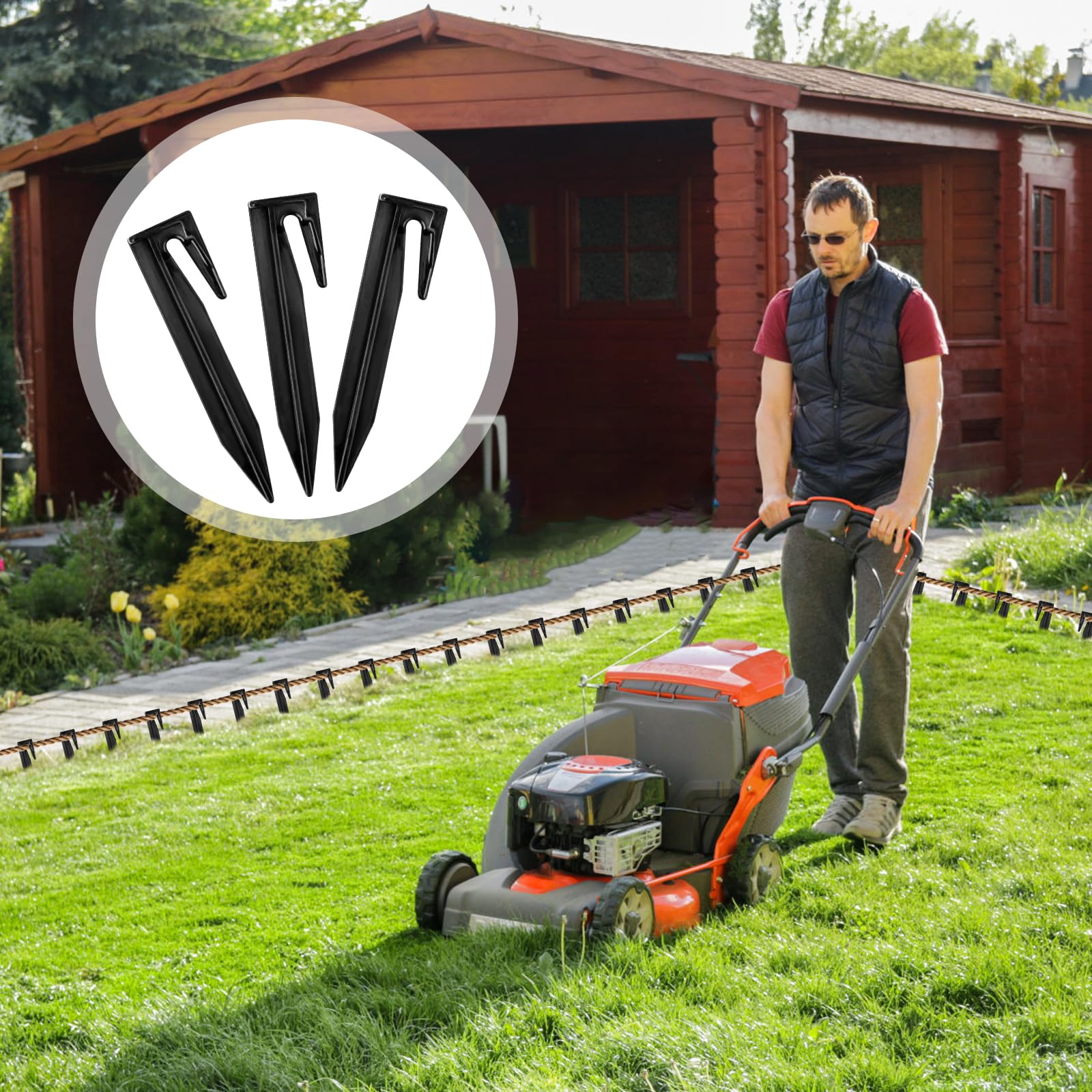 OFFCUP Piquet Fil Robot Tondeuse, 150pcs Piquets De Fixation Pour Câbles Périphériques, Accessoires Pour Tondeuses à Gazon Crochet Pour Robot Tondeuse Pour Fixation Câble De Délimitationn(Noir