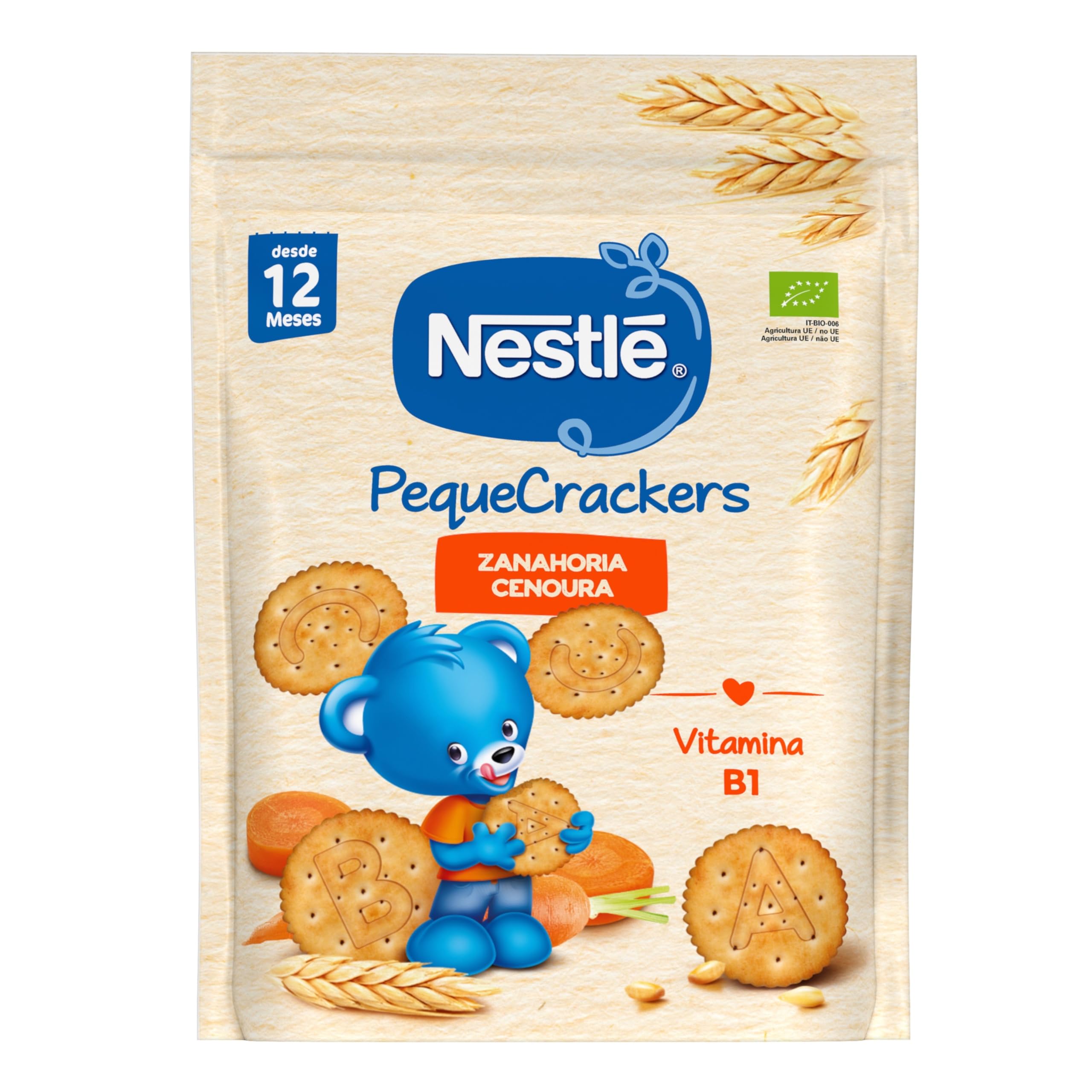 NESTLÉ PequeCrackers Zanahoria, para bebés desde 12 meses, 6 bolsas de 100g