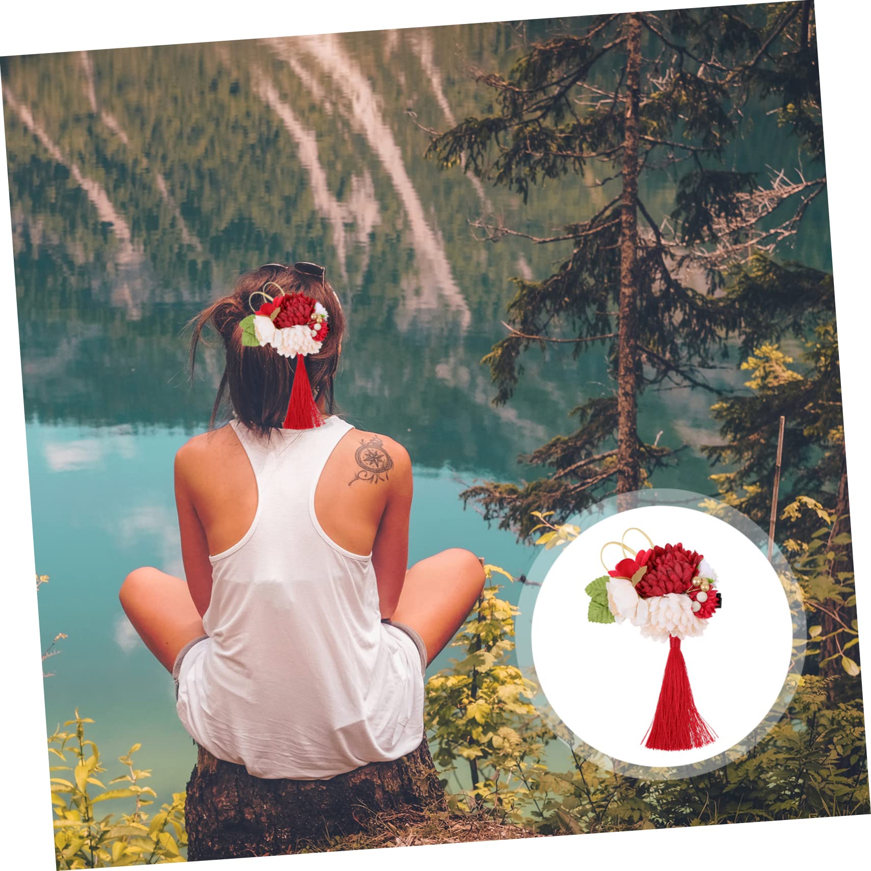 FRCOLOR 5stücke Japanischer Stil Haarschmuck Rote Kunstblumen Haarspange Für Damen Elegante Haaraccessoires Für Hochzeiten Und Fotografie Blumige Haarnadel Für Verschiedene Frisuren