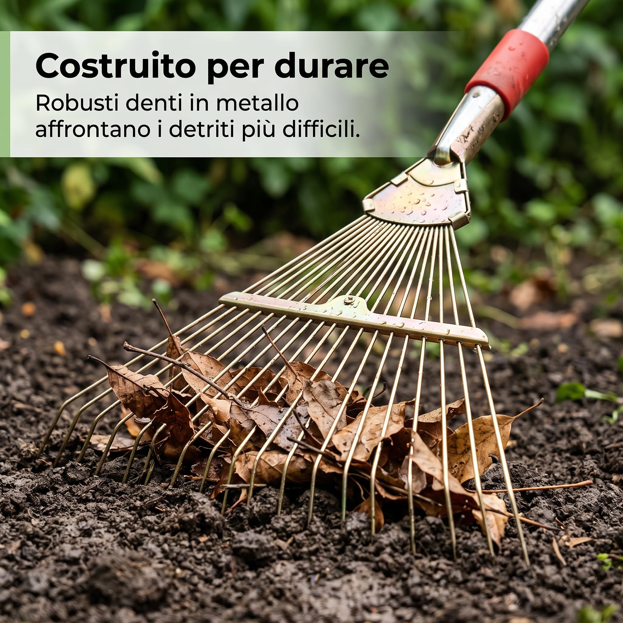 Rastrello Giardino in Metallo 18 Denti, Rastrello per Foglie Telescopico per la Cura del Prato