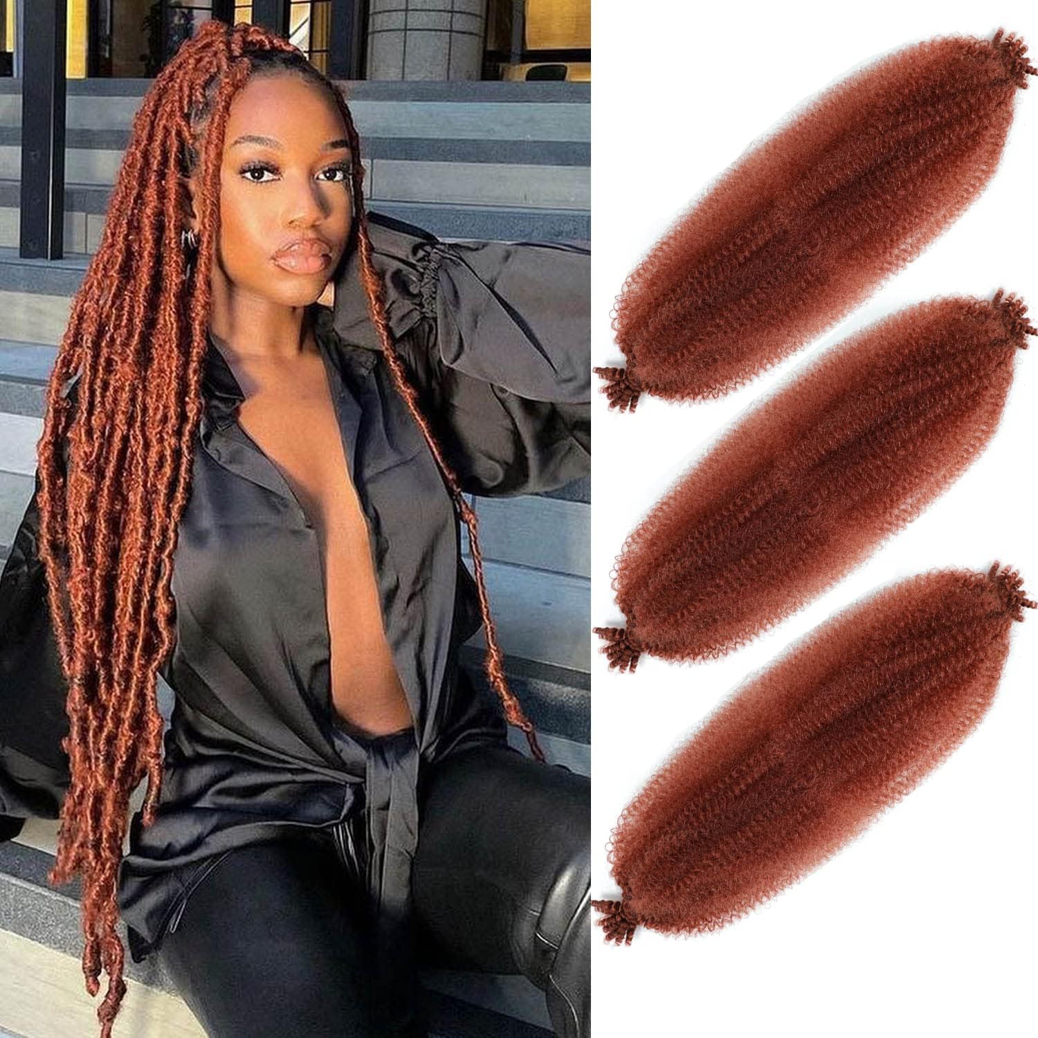 Afro Twist Hair Springy Afro Twist Hair 24 Inch 3 Packs Pre Fluffed Spring Twist Hair Pre Stretched Wrapping Hair for Soft Locs Hair Extensions (24 Inch (Pack of 3), 350#)